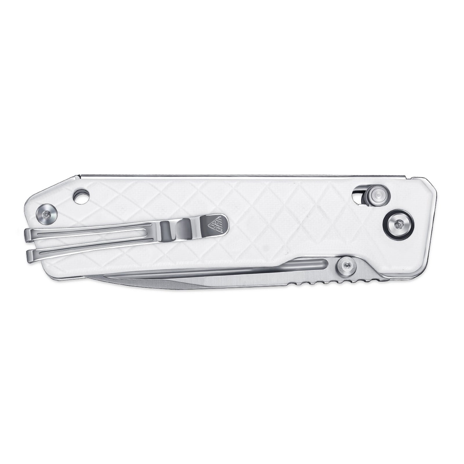 Close-up of SRM Rubik 7228B-GT tactical pocket knife handle