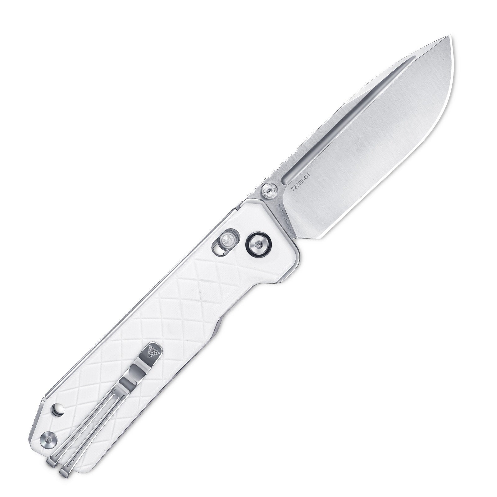 Side view of SRM Rubik 7228B-GT tactical pocket knife with blade deployed