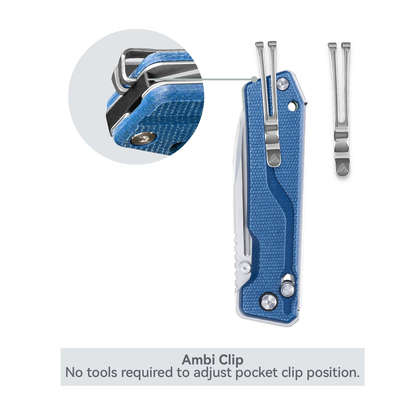 Close-up of SRM Rubik 7228B-ME2 tactical pocket knife ambidextrous pocket clip