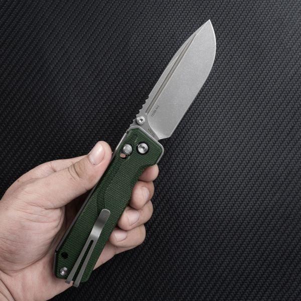 SRM tactical pocket knife Rubik 7228B-MG | 14C28N blade and green Micarta handle
