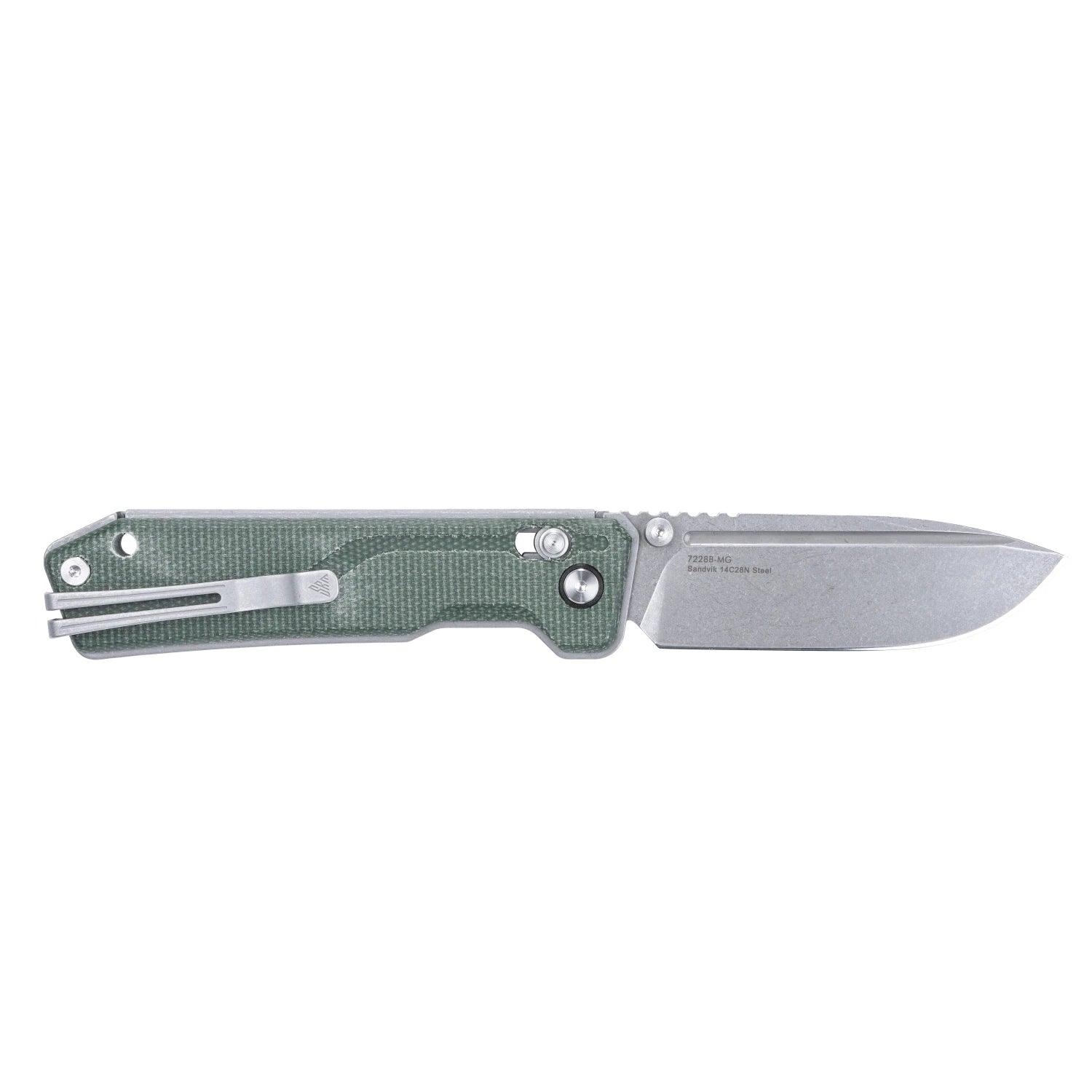 SRM tactical pocket knife Rubik 7228B-MG | 14C28N blade and green Micarta handle