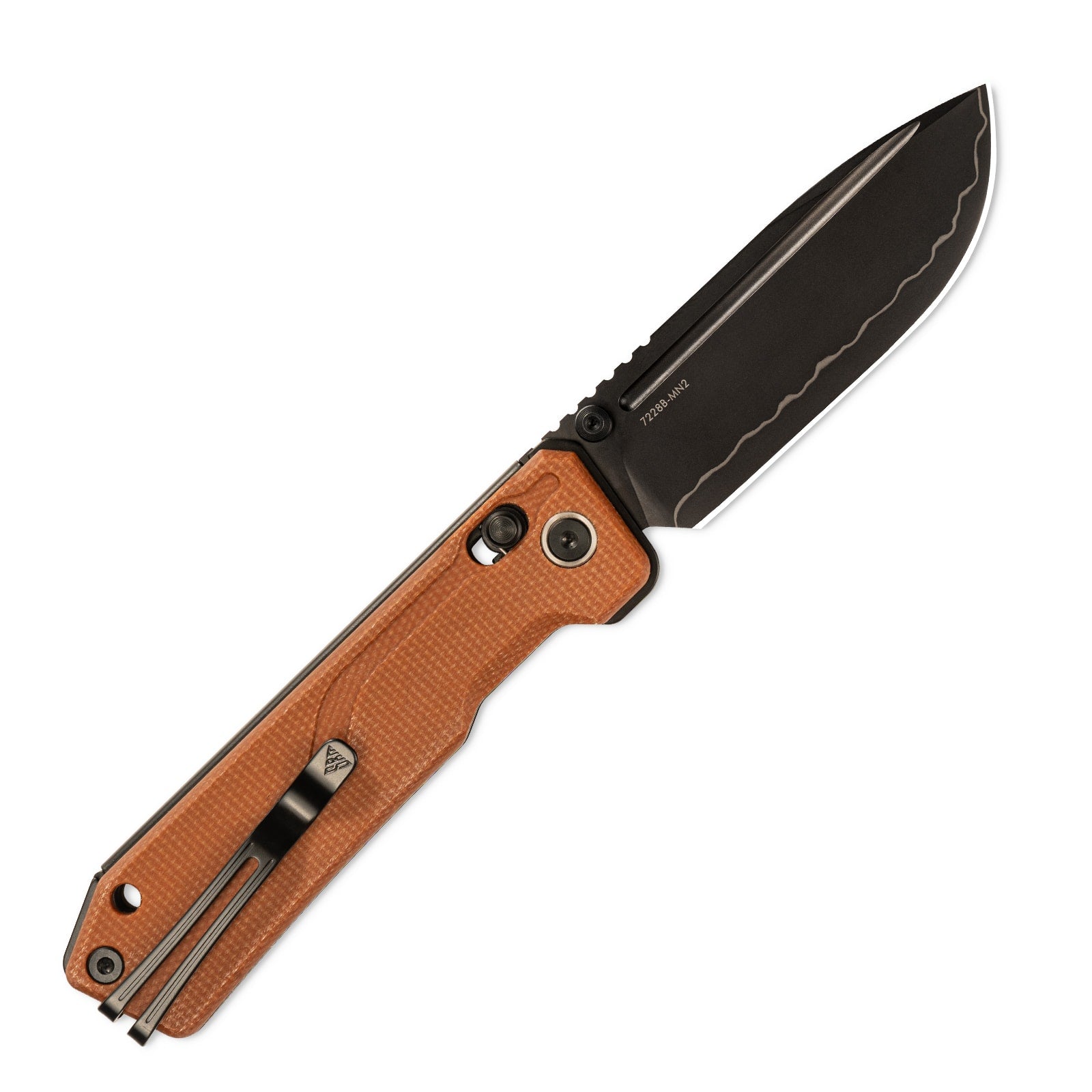 Side view of SRM Rubik 7228B-MN2 tactical pocket knife with blade deployed