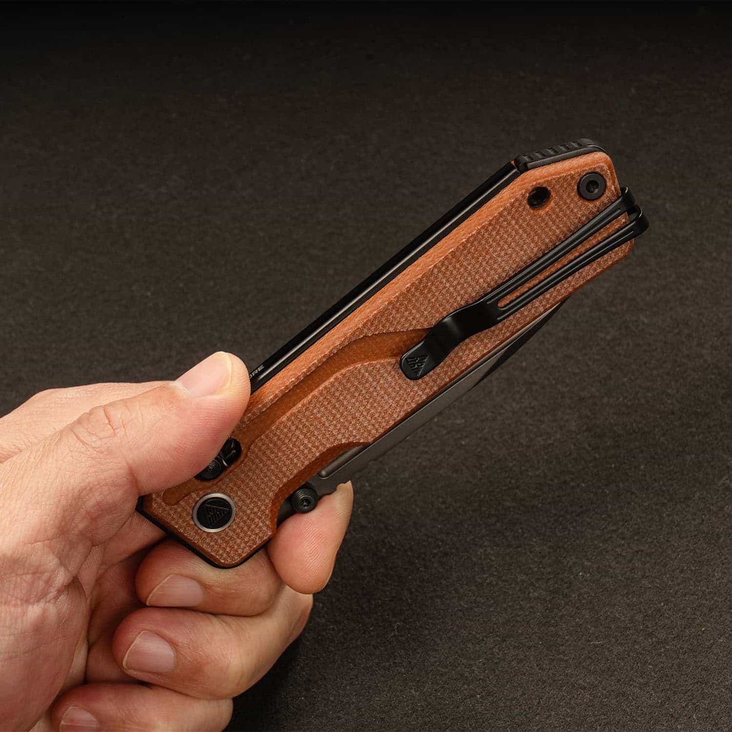 SRM Ambi Lock tactical pocket knife Rubik 7228B-MN2 - Brown Micarta Handle