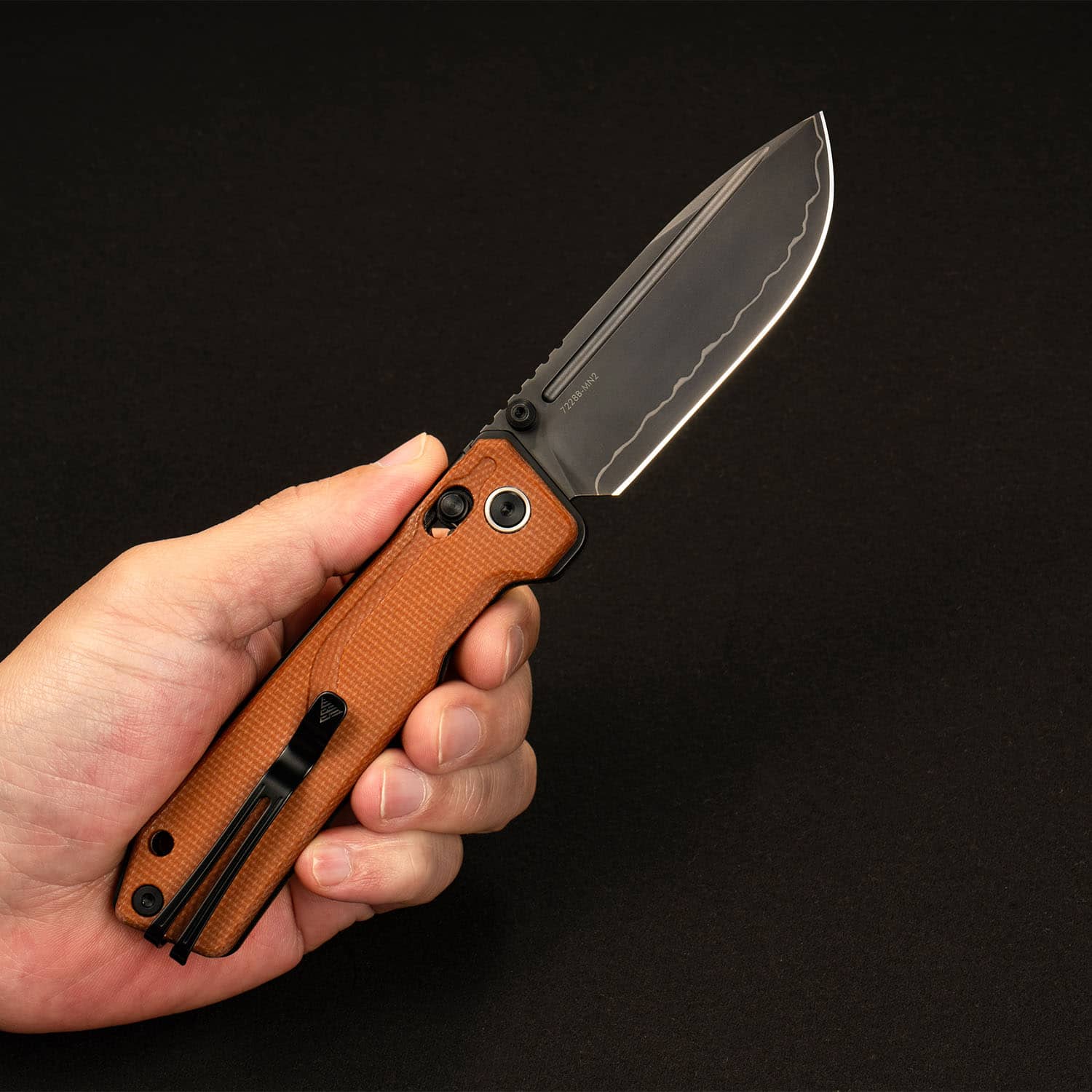 SRM Ambi Lock tactical pocket knife Rubik 7228B-MN2 - Brown Micarta Handle
