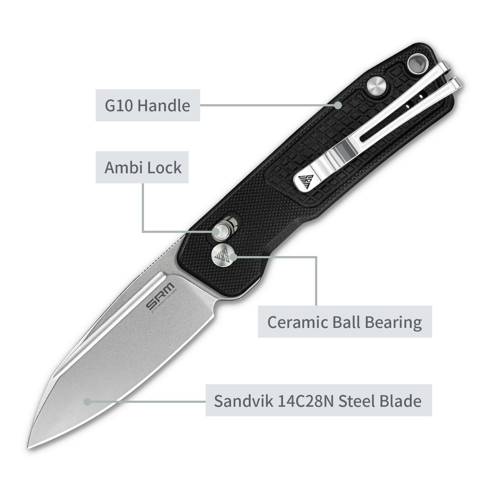 SRM EDC pocket knife Scout 7229-GB | 14C28N steel blade and G10 handle tactical knife