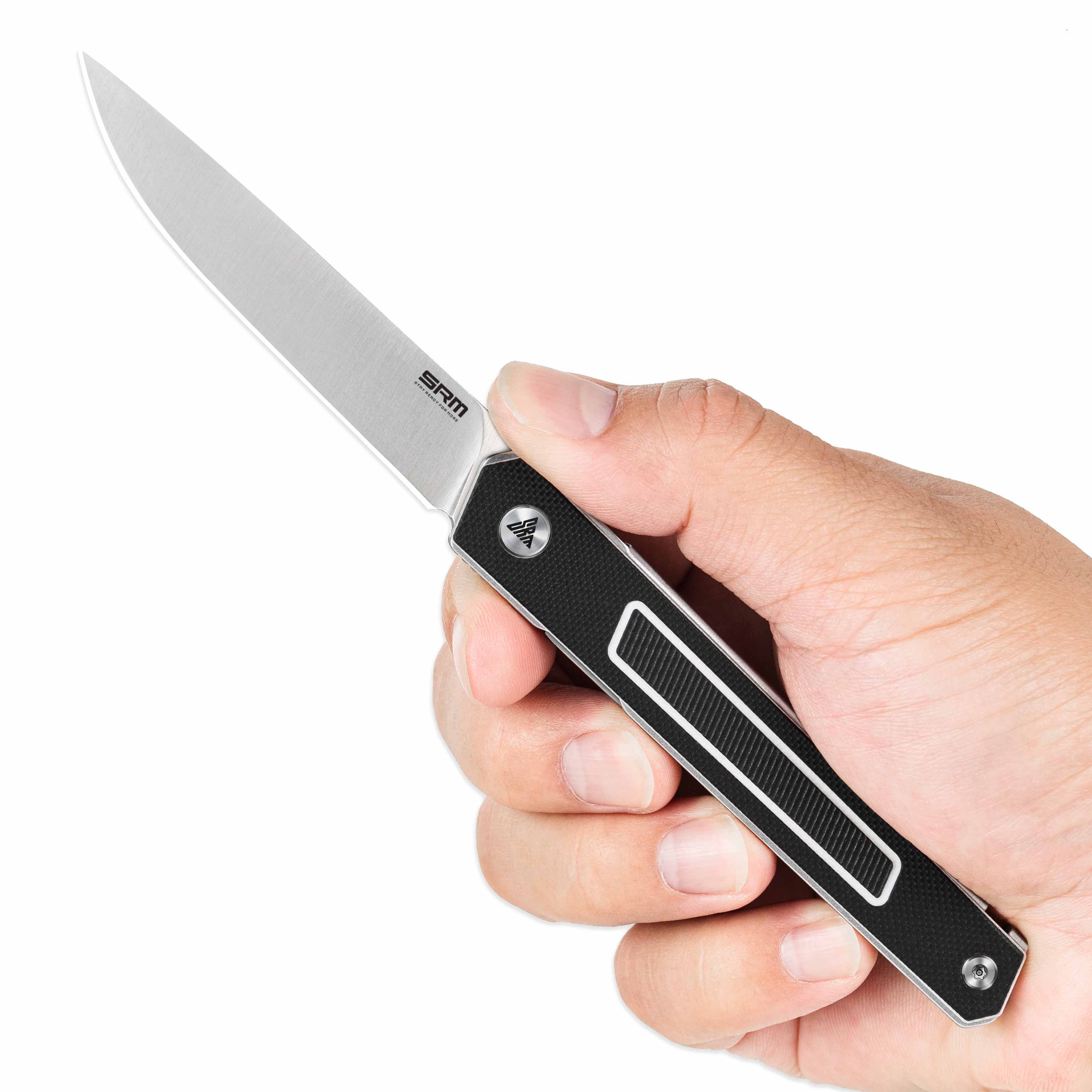 Hand holding SRM Swift 125L-GB liner lock knife