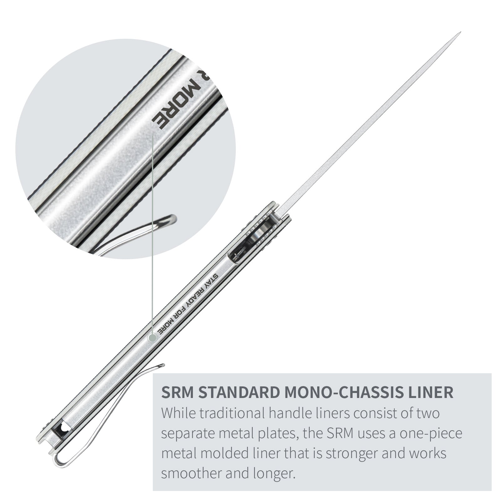 SRM Swift 125L-GB liner lock knife with mono-chassis liner construction for enhanced strength and smooth performance