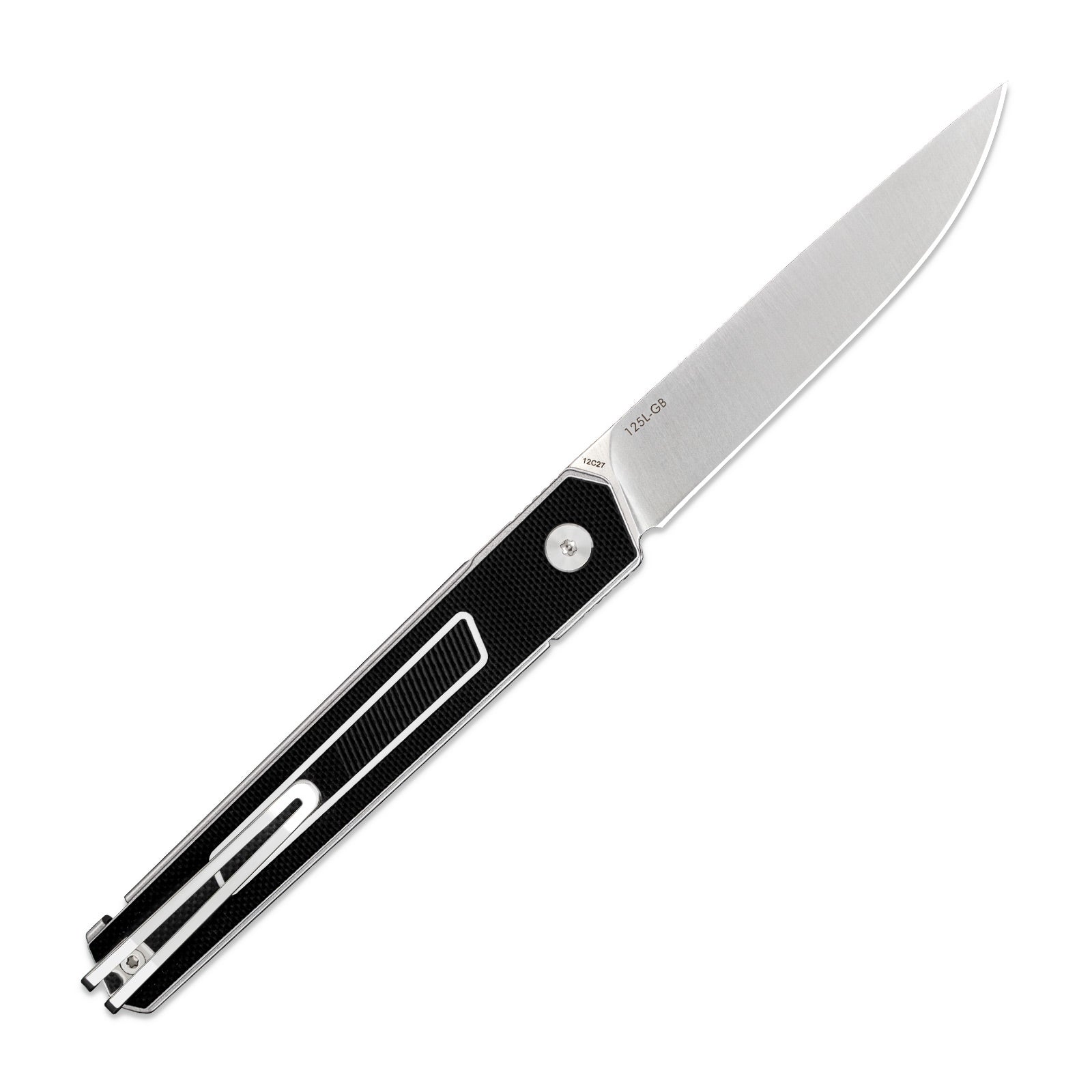 Side view of SRM Swift 125L-GB liner lock knife with blade deployed