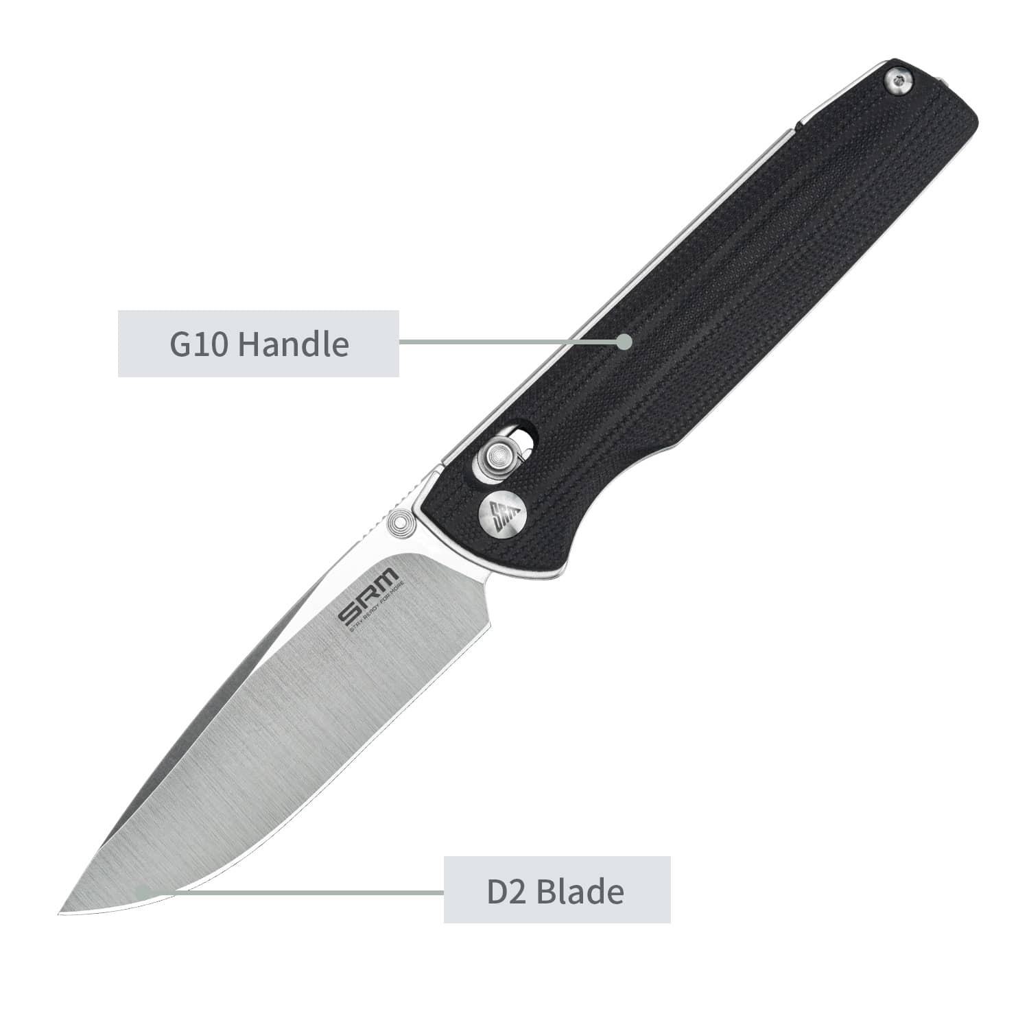 SRM EDC pocket knife Terrier 258L-GB | D2 steel blade and black G10 handle