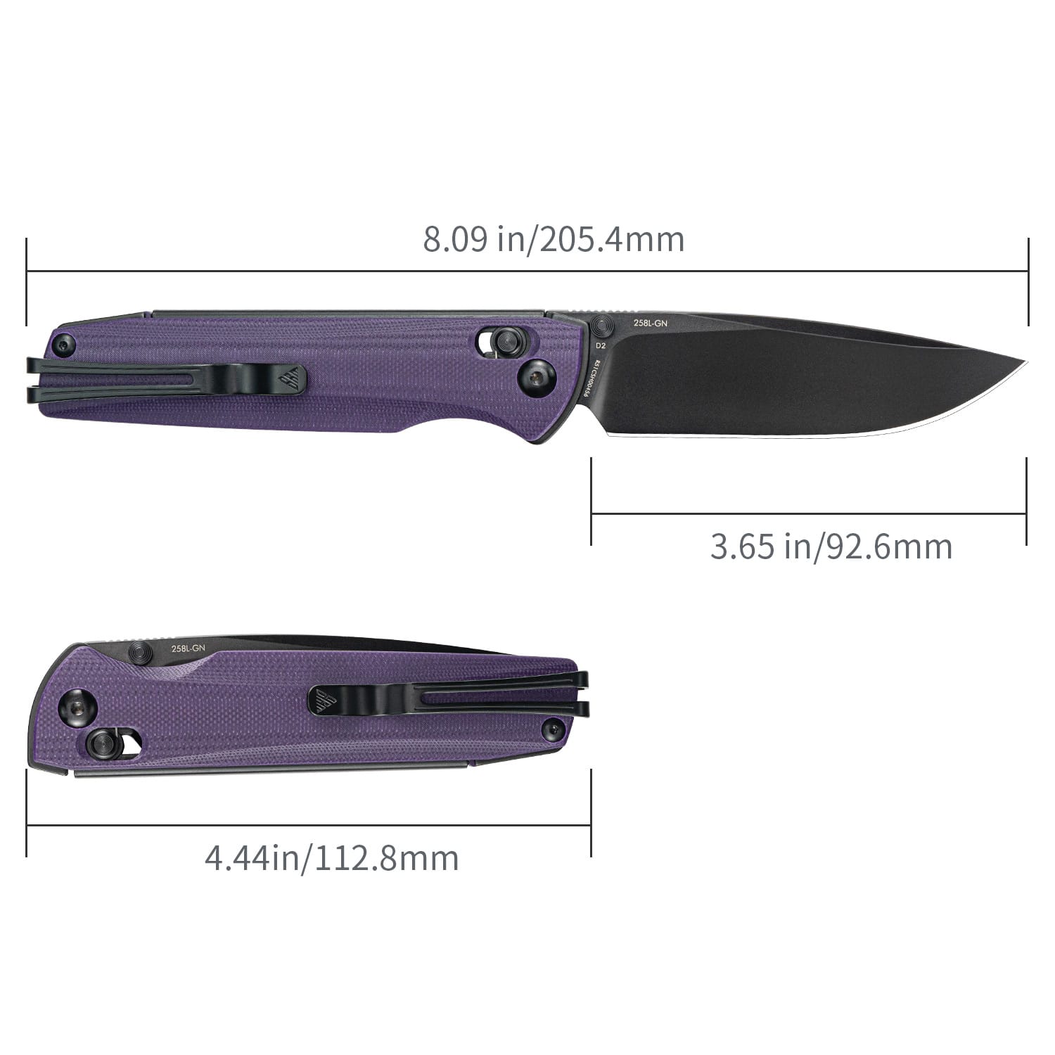 SRM EDC pocket knife Terrier 258L-GN | D2 steel blade and purple G10 handle