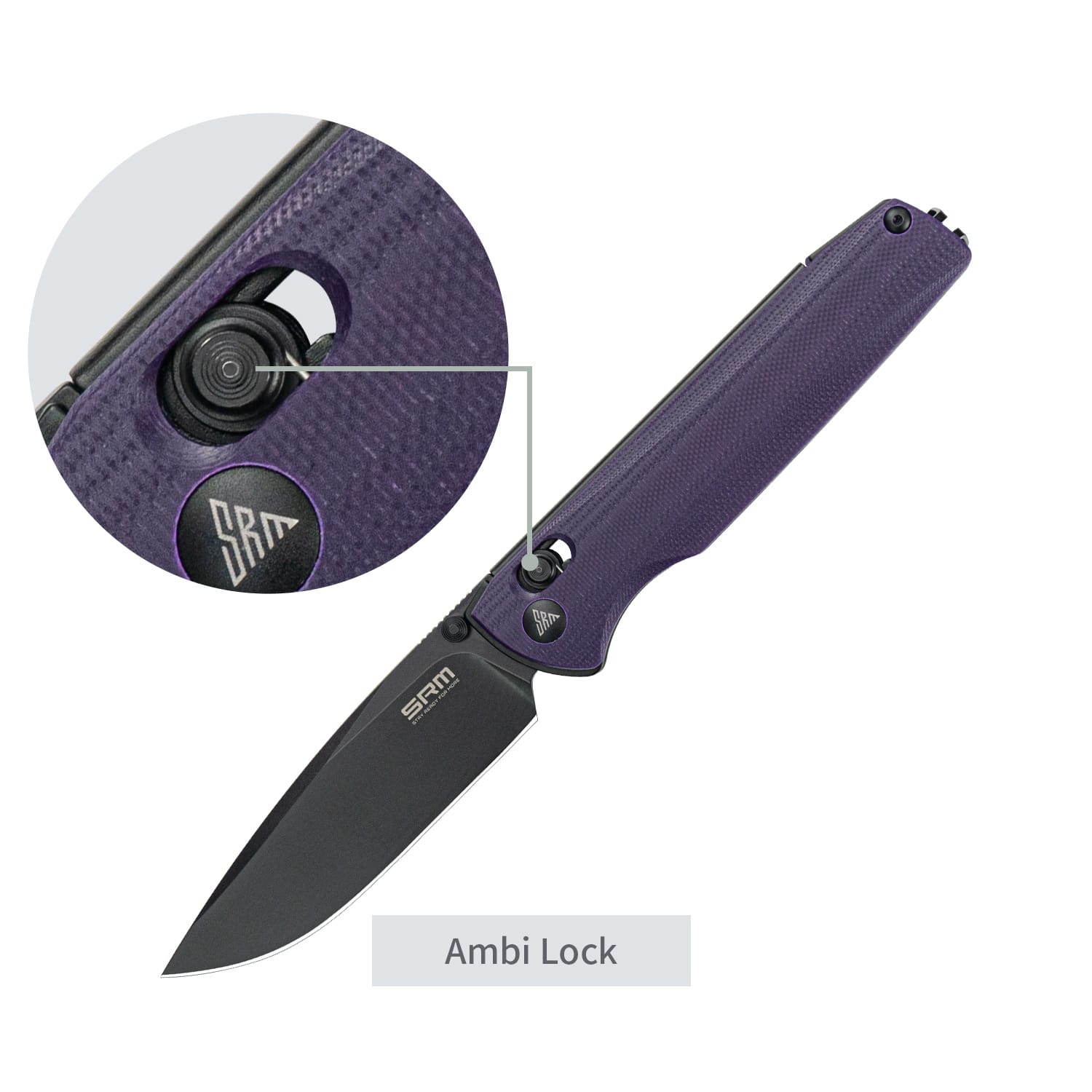 SRM EDC pocket knife Terrier 258L-GN | D2 steel blade and purple G10 handle