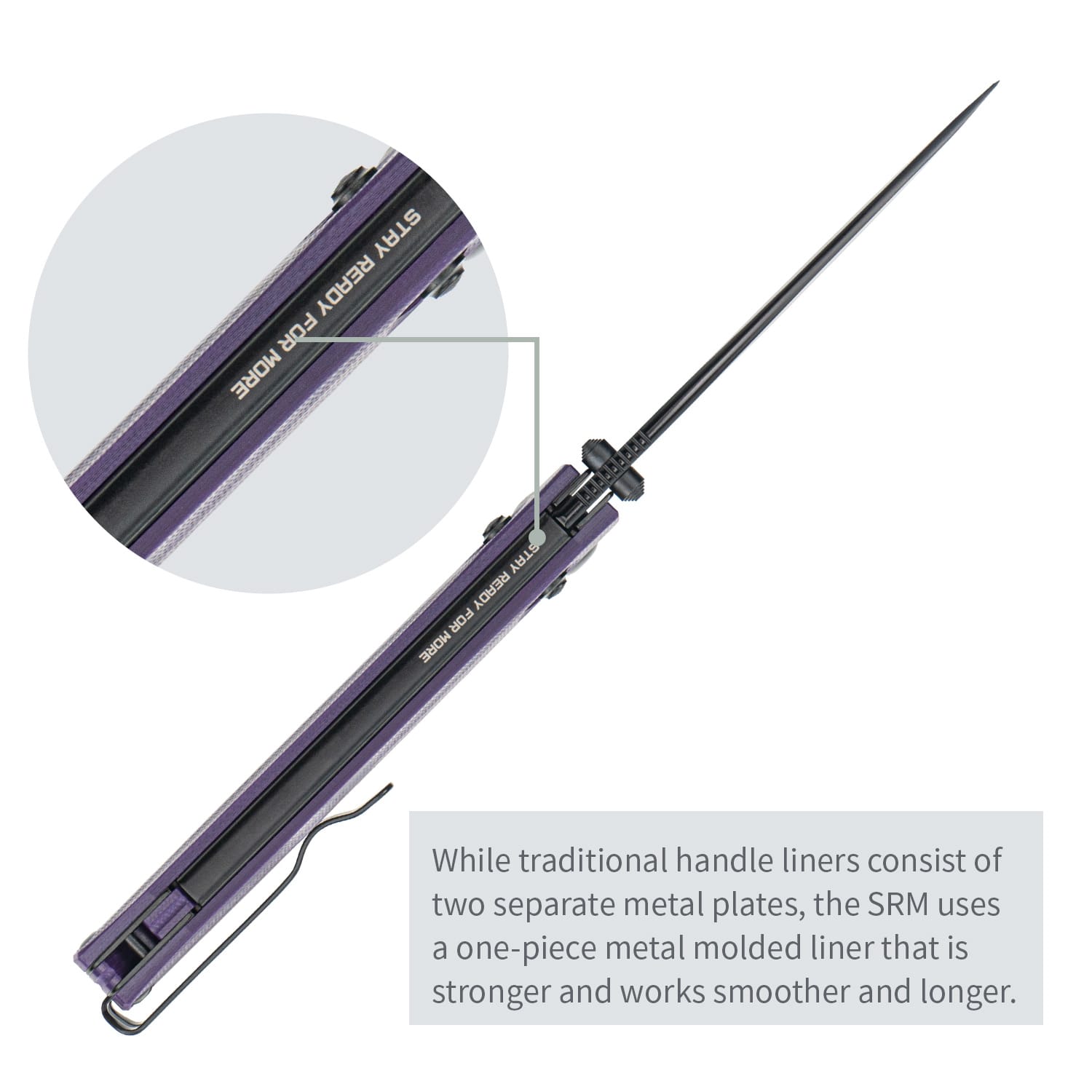 SRM EDC pocket knife Terrier 258L-GN | D2 steel blade and purple G10 handle