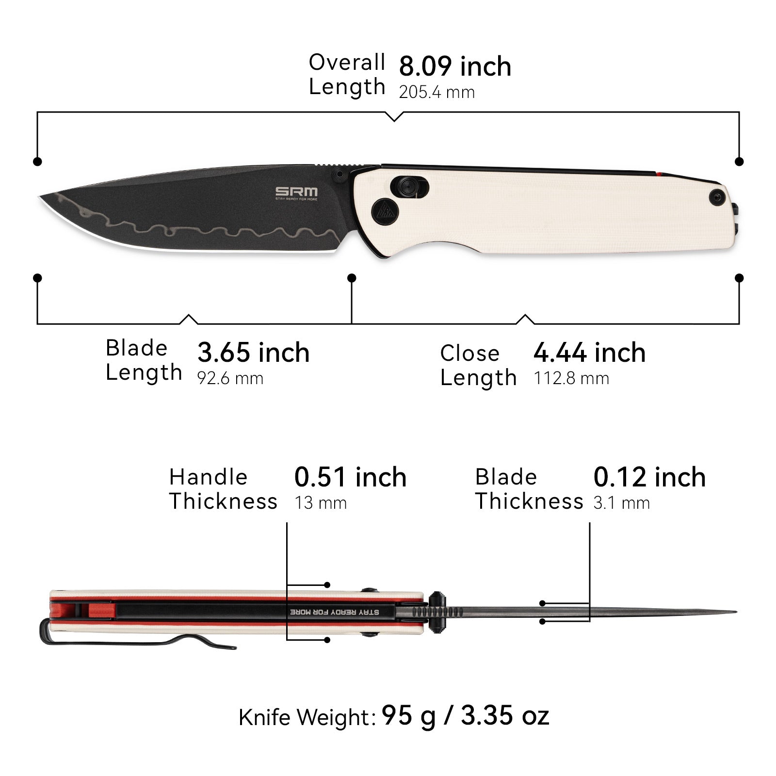 SRM EDC pocket knife Terrier 258L-GT2 - White &
Red liner G10 handle
