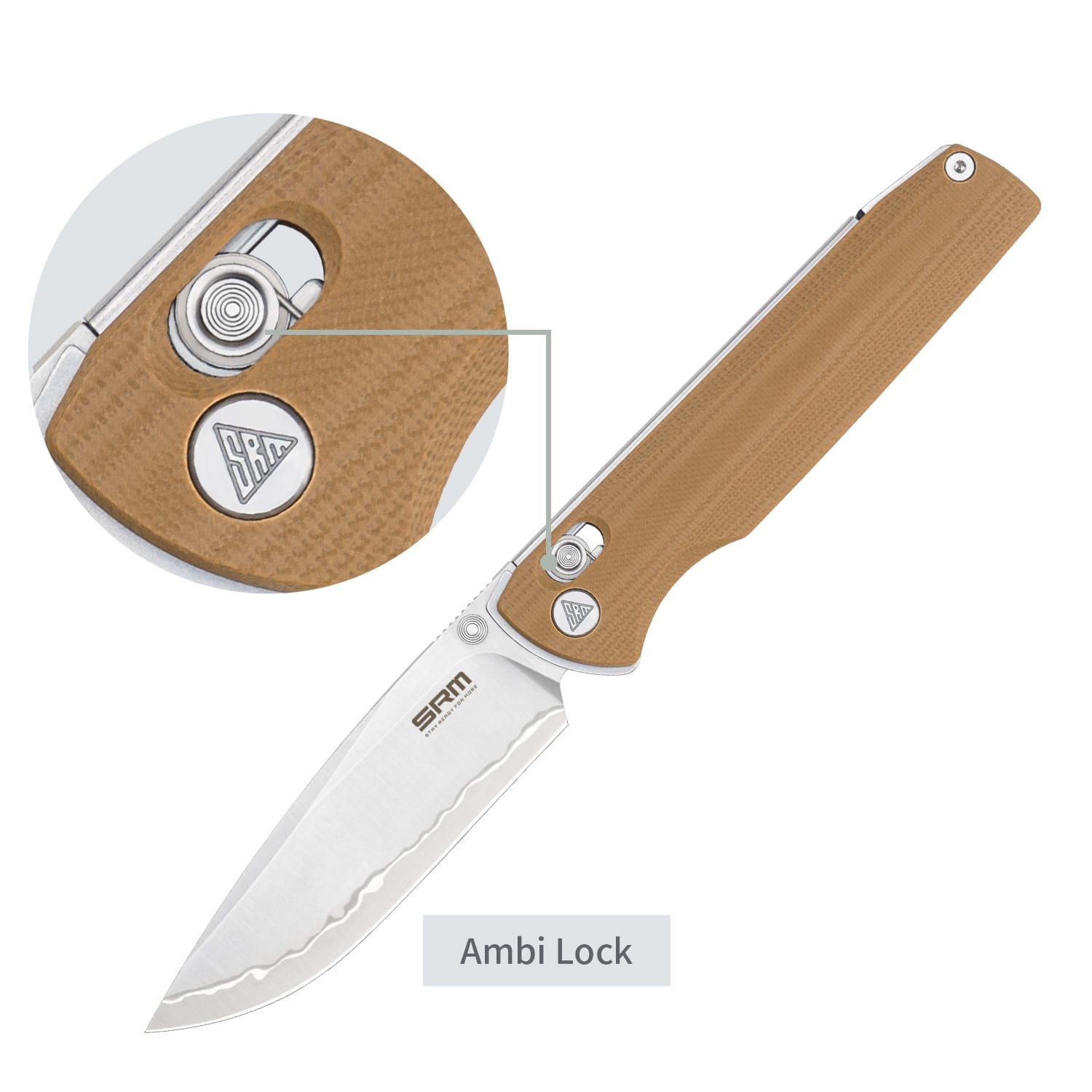 SRM Ambi lock EDC pocket knife Terrier 258L-GW2 - Tan G10 Handle