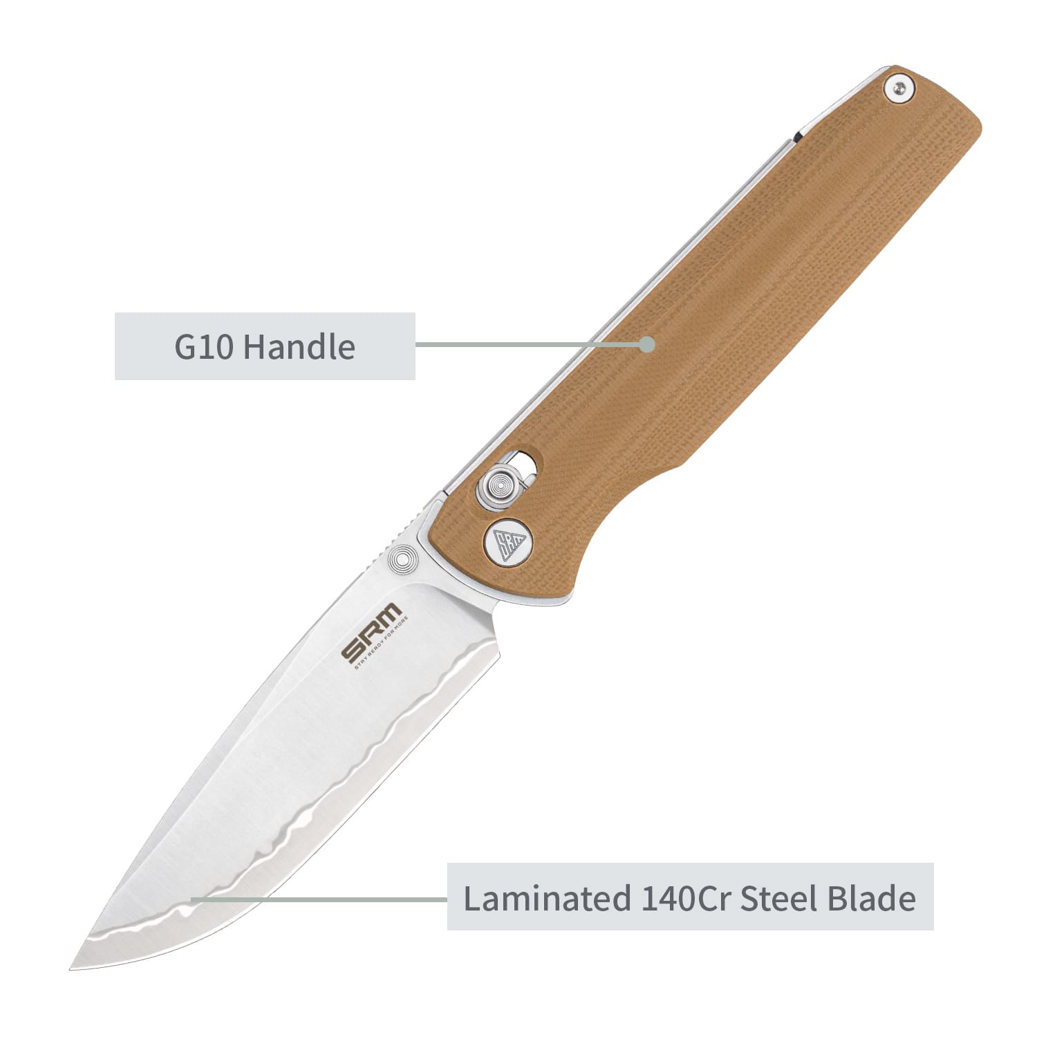 SRM Ambi lock EDC pocket knife Terrier 258L-GW2 - Tan G10 Handle