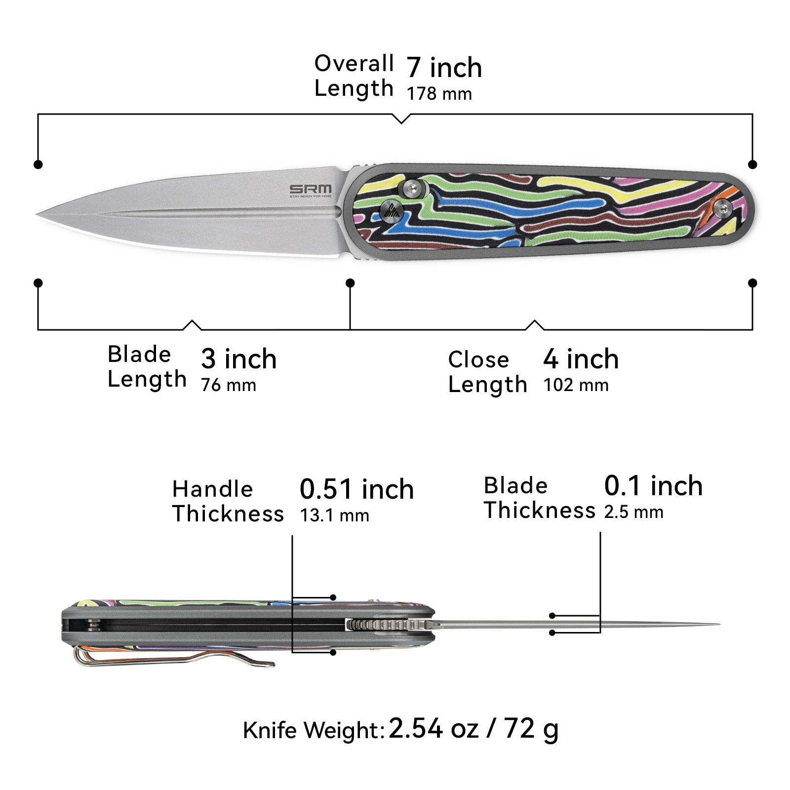 Dimensions and specs of SRM Twin 251MB-GX EDC knife