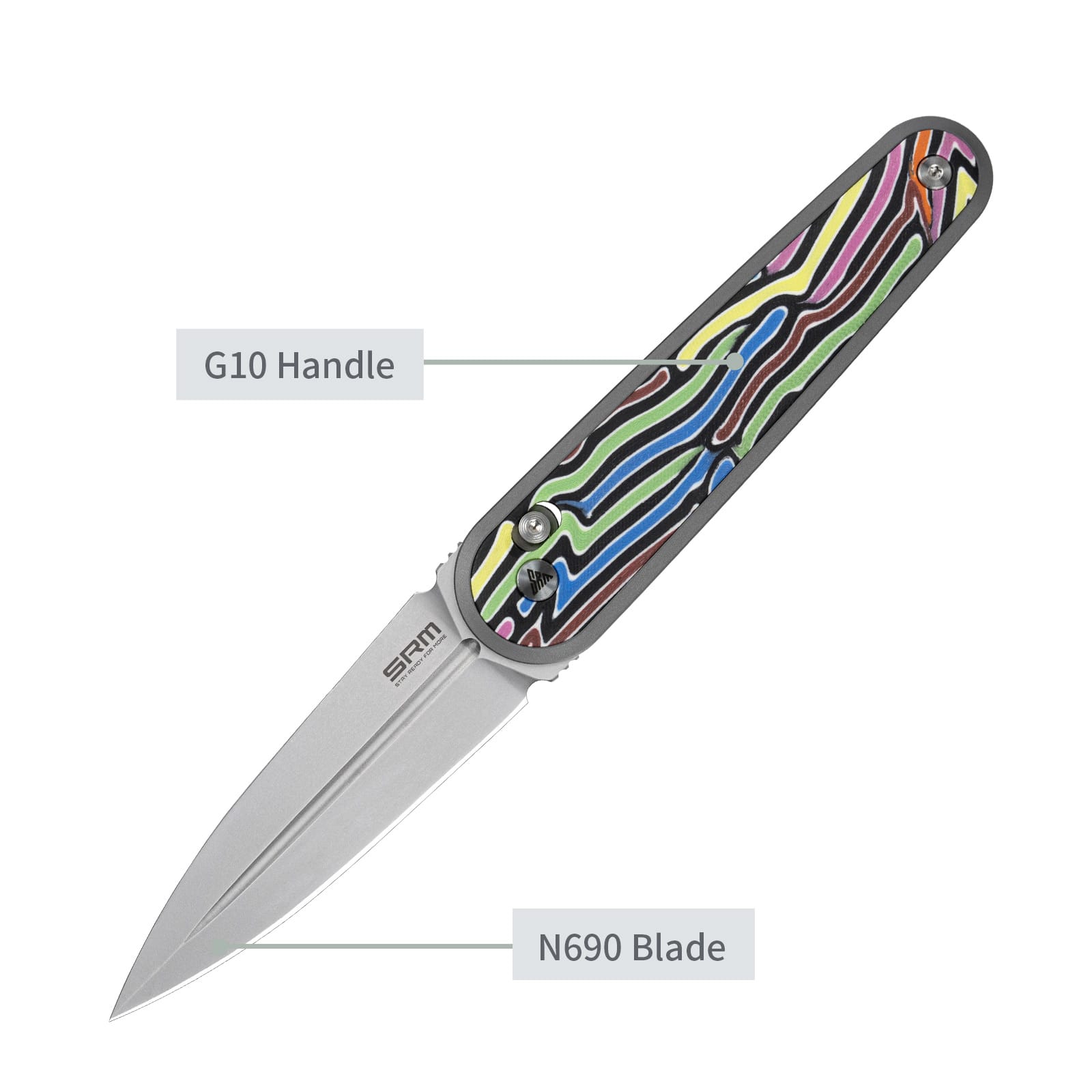 SRM EDC pocket knife 251MB-GX | N690 dagger blade and rainbow G10 handle