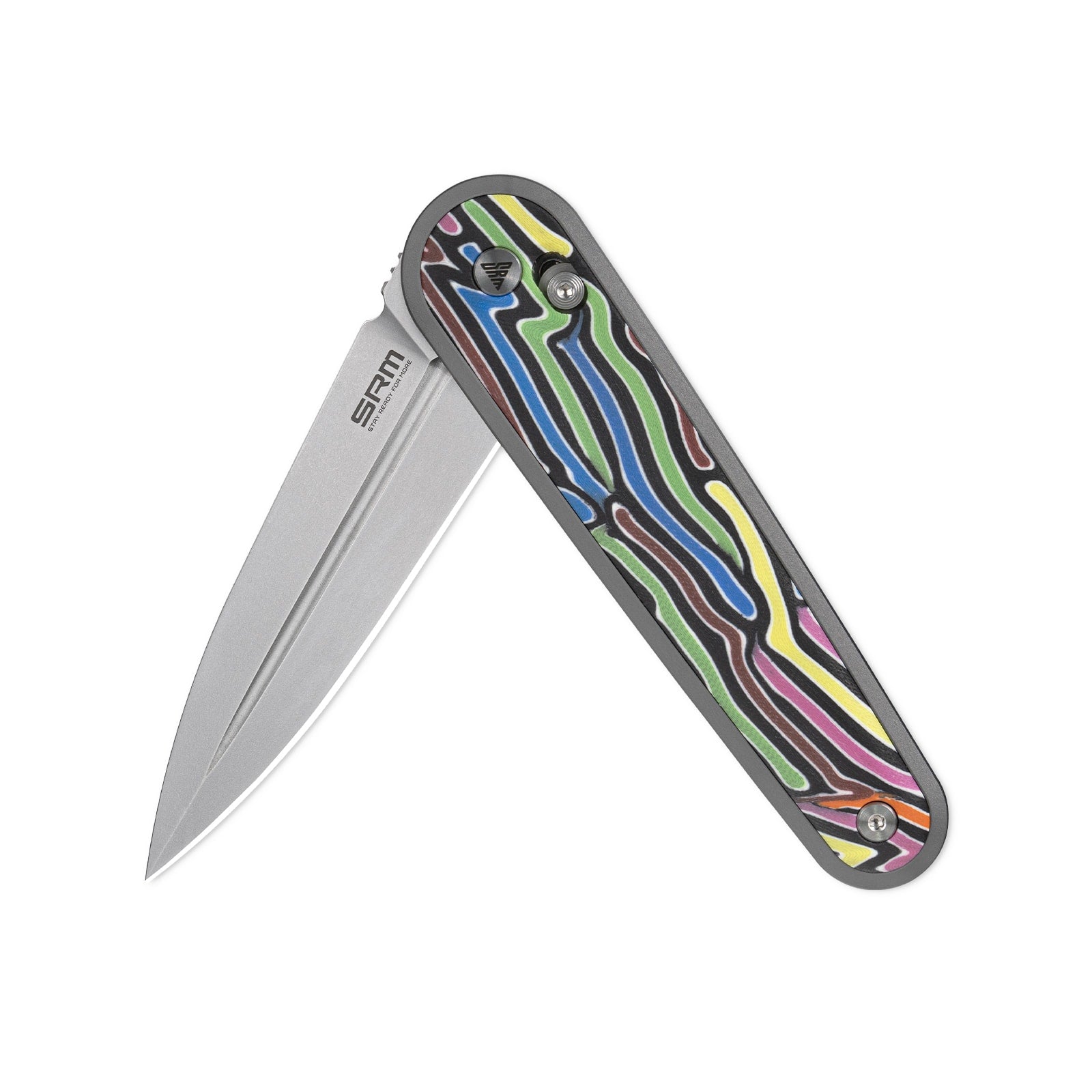 Half-folded state angle of the SRM Twin 251MB-GX EDC knife with blade open