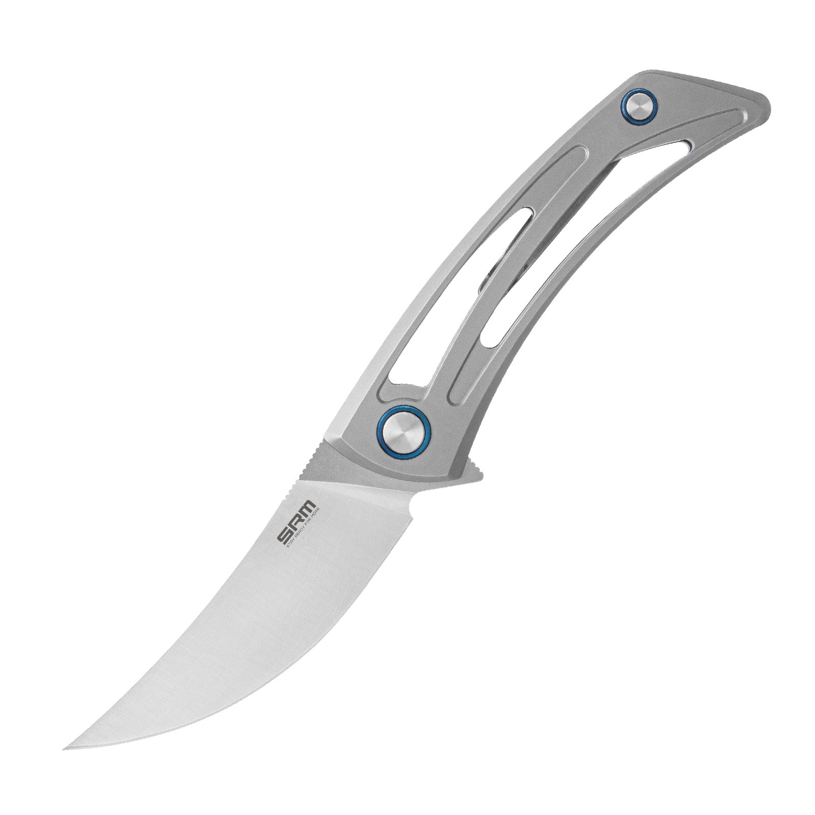 The image shows the deployment status of the SRM Unicorn 7415-TZ frame lock knife.