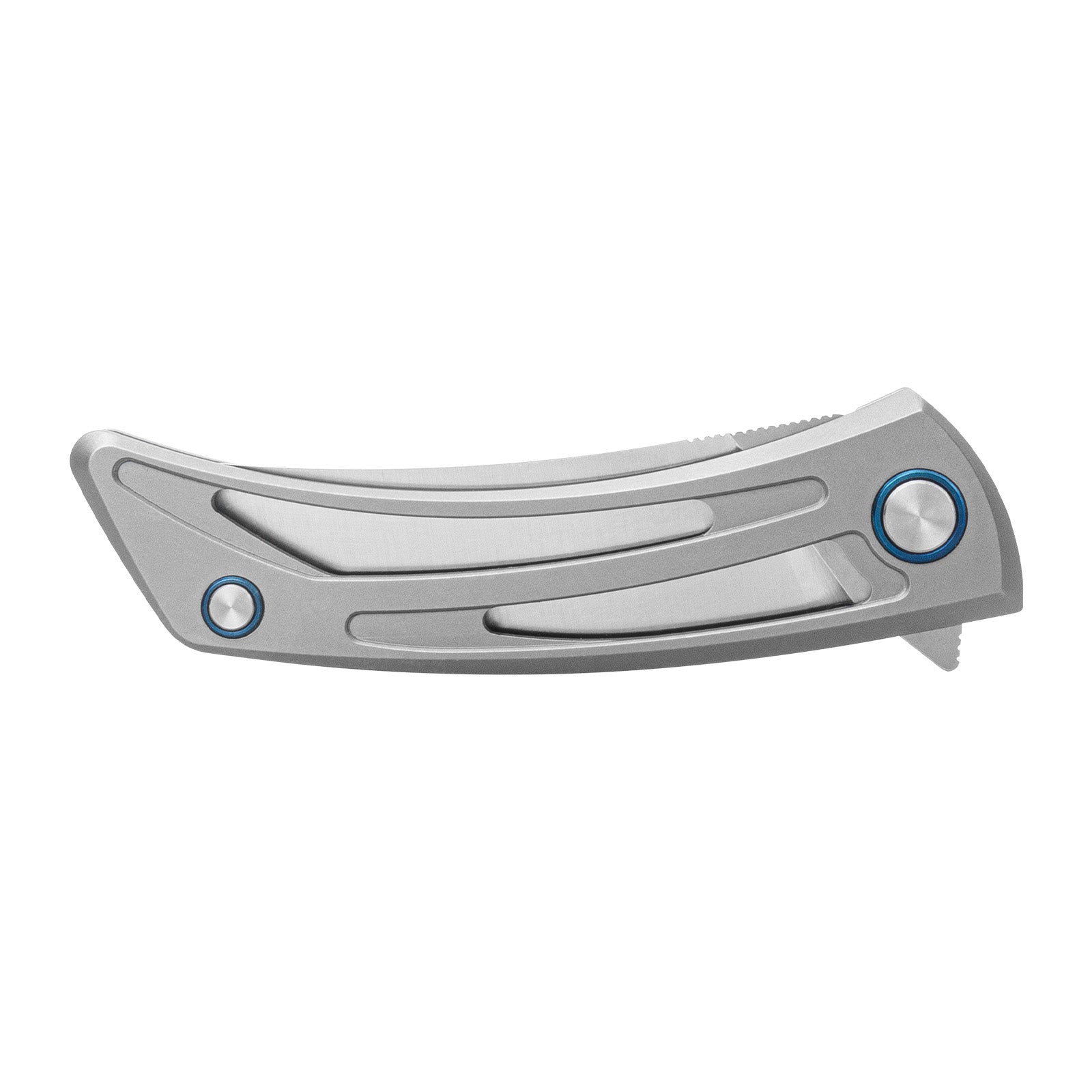 The image shows details of the handle of the SRM Unicorn 7415-TZ frame lock knife.