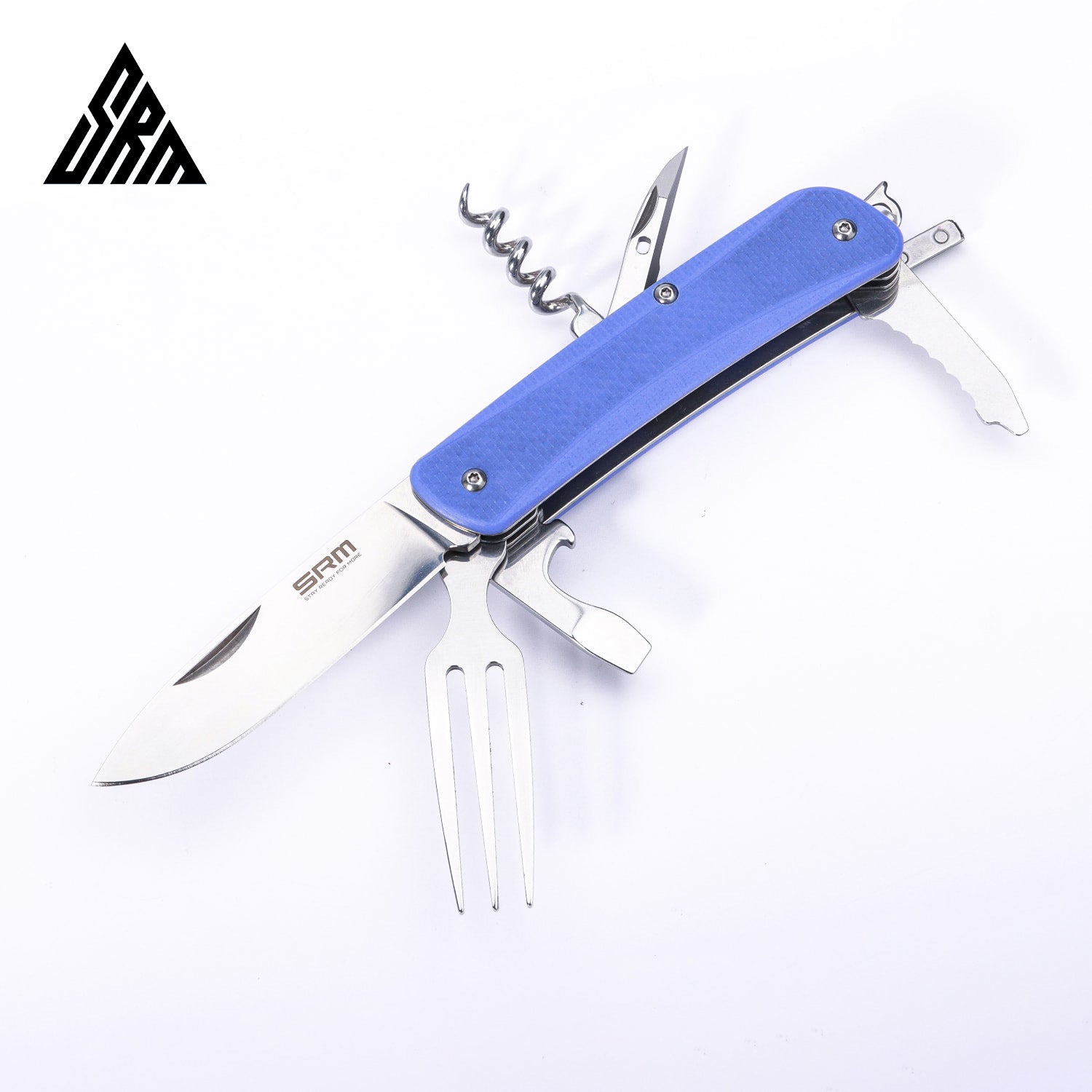 SRM Outdoor Multi-Tool Folding Knife with Saw, Tweezers, Screwdriver, Bottle Opener, Corkscrew, Reamer/Awl & Dinner Fork | WB733-B4