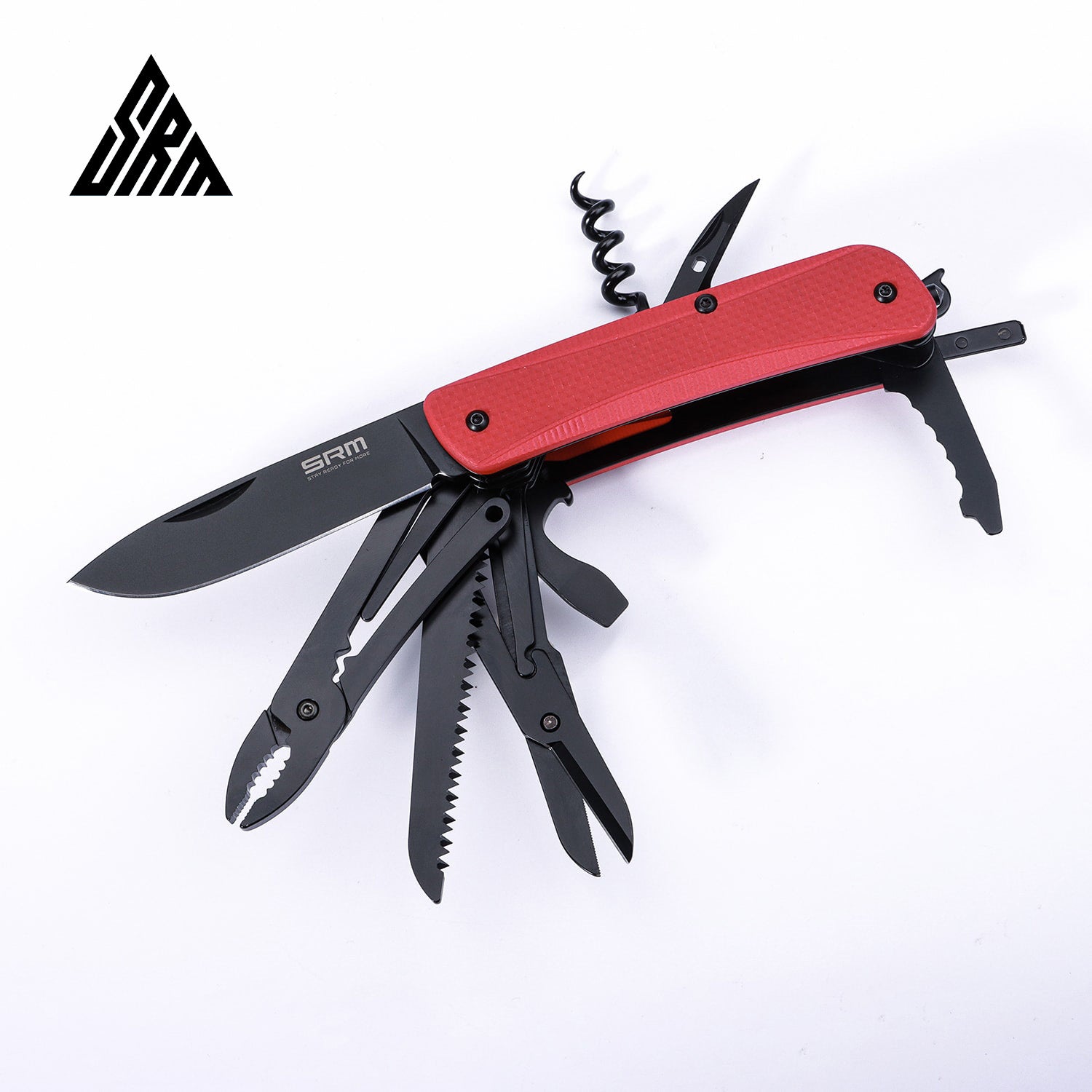 SRM Outdoor Multi-Tool Folding Knife with Saw, Scissors, Tweezers, Screwdriver, Bottle Opener, Corkscrew, Awl & Pliers | WB751-B5