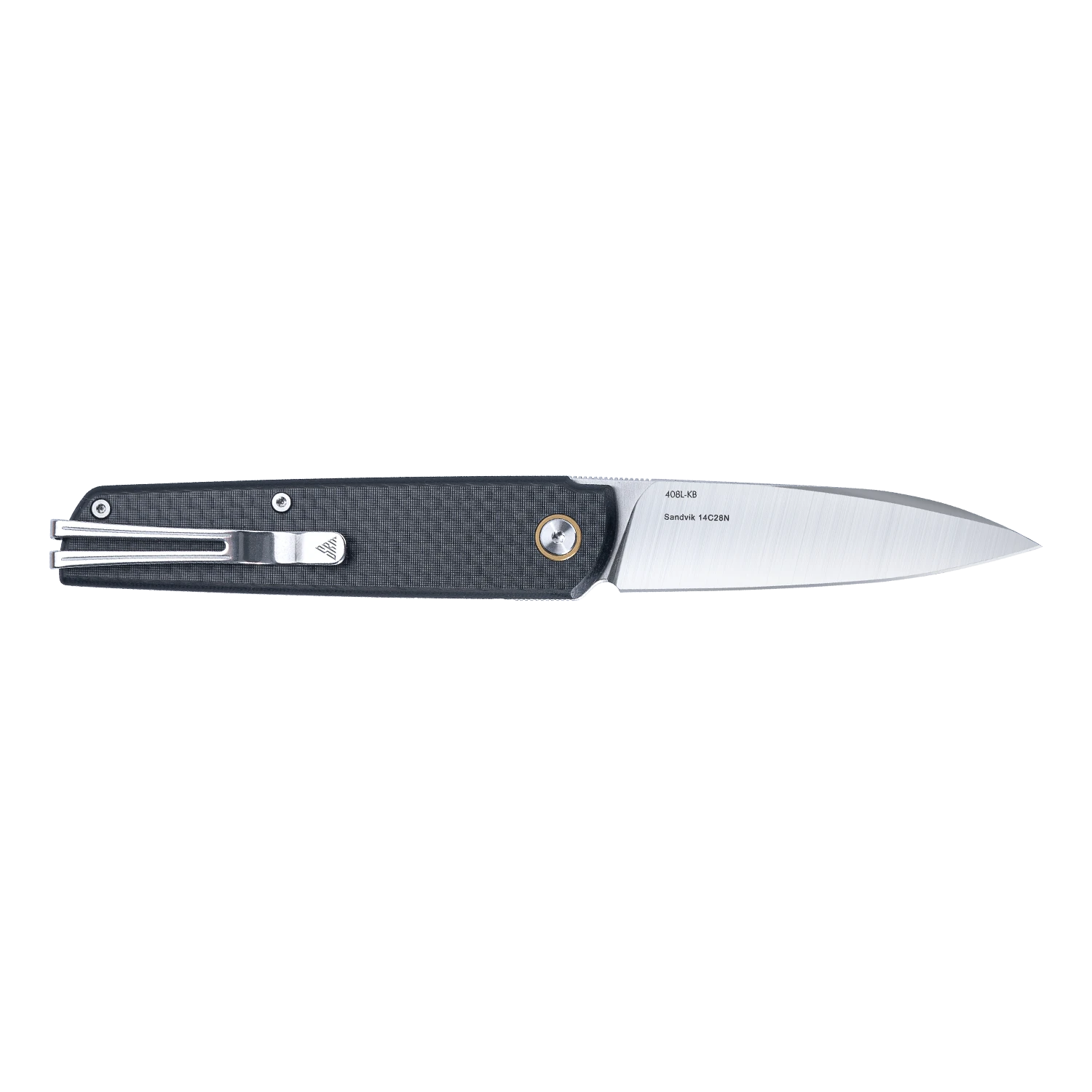 Qrick 408L-KB (14C28N Blade, G10 Handle w/ CF. Overlay, Ambi Clip, Invisible Flipper)