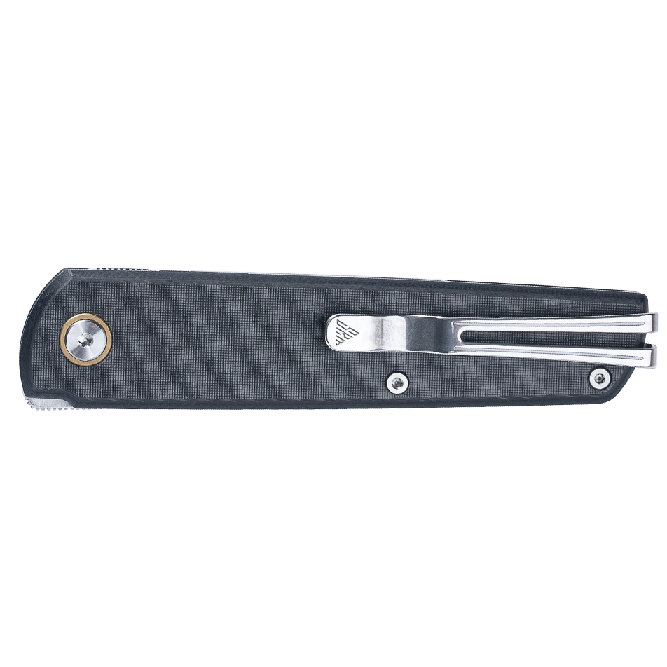 Qrick 408L-KB (14C28N Blade, G10 Handle w/ CF. Overlay, Ambi Clip, Invisible Flipper)