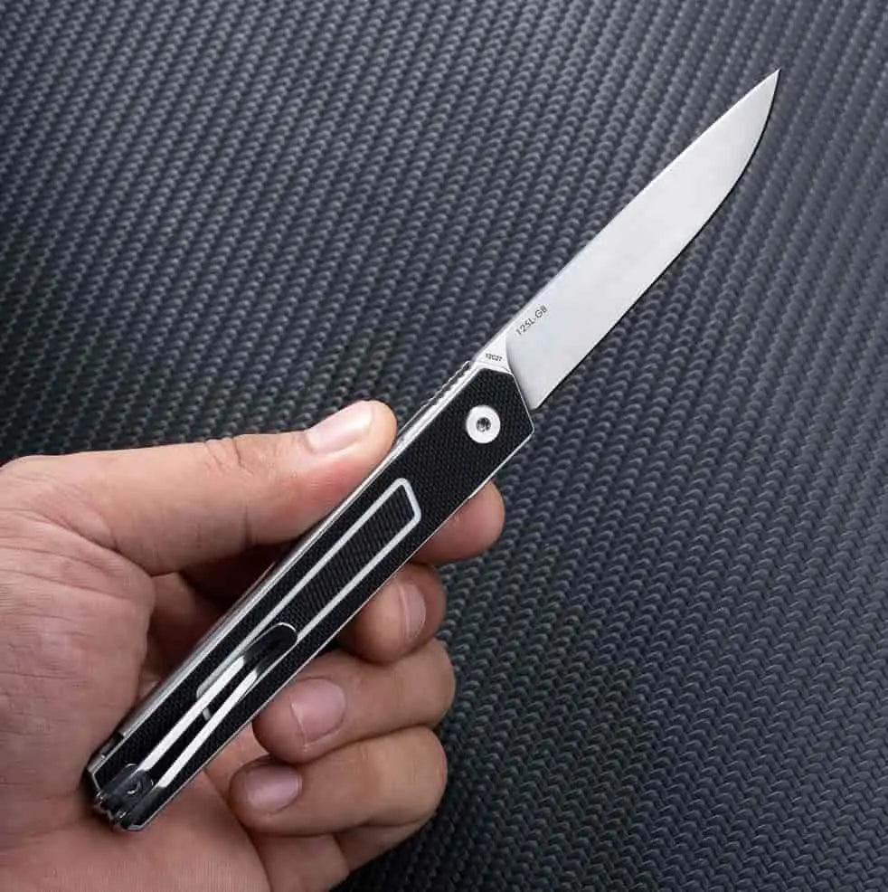 SRM liner lock knife 125L-GB | Sandvik 12C27 blade and black G10 handle