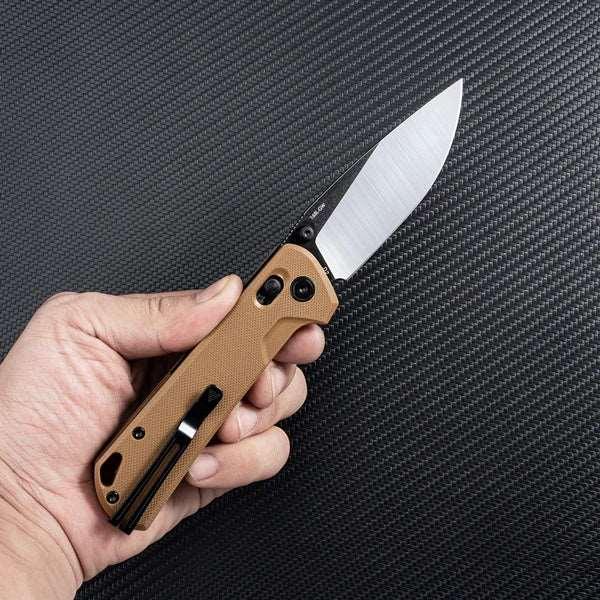 SRM EDC pocket knife 168L-GW | Tan G10 handle with ambi clip 