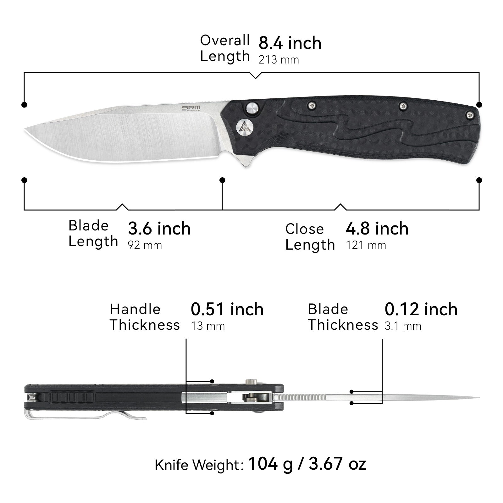 SRM tactical pocket knife 221X-GB | Folding knife with button lock