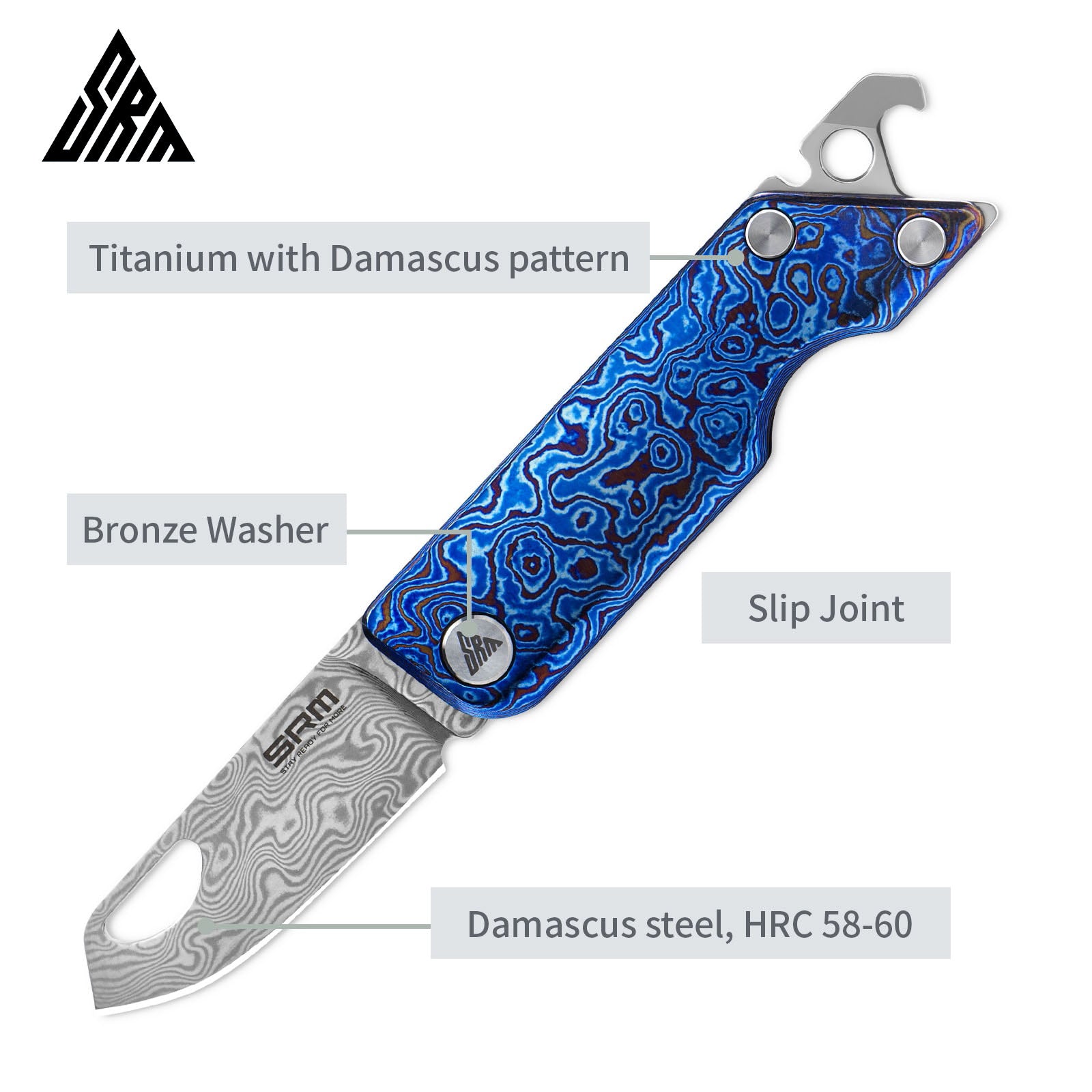 SRM EDC Knife 6435-TL | Slip joint damascus steel knife