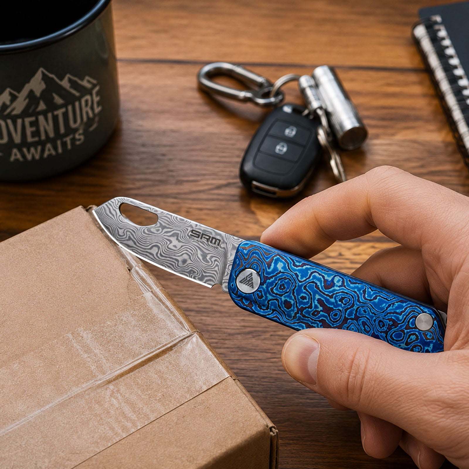 SRM EDC Knife 6435-TL | Slip joint damascus steel knife