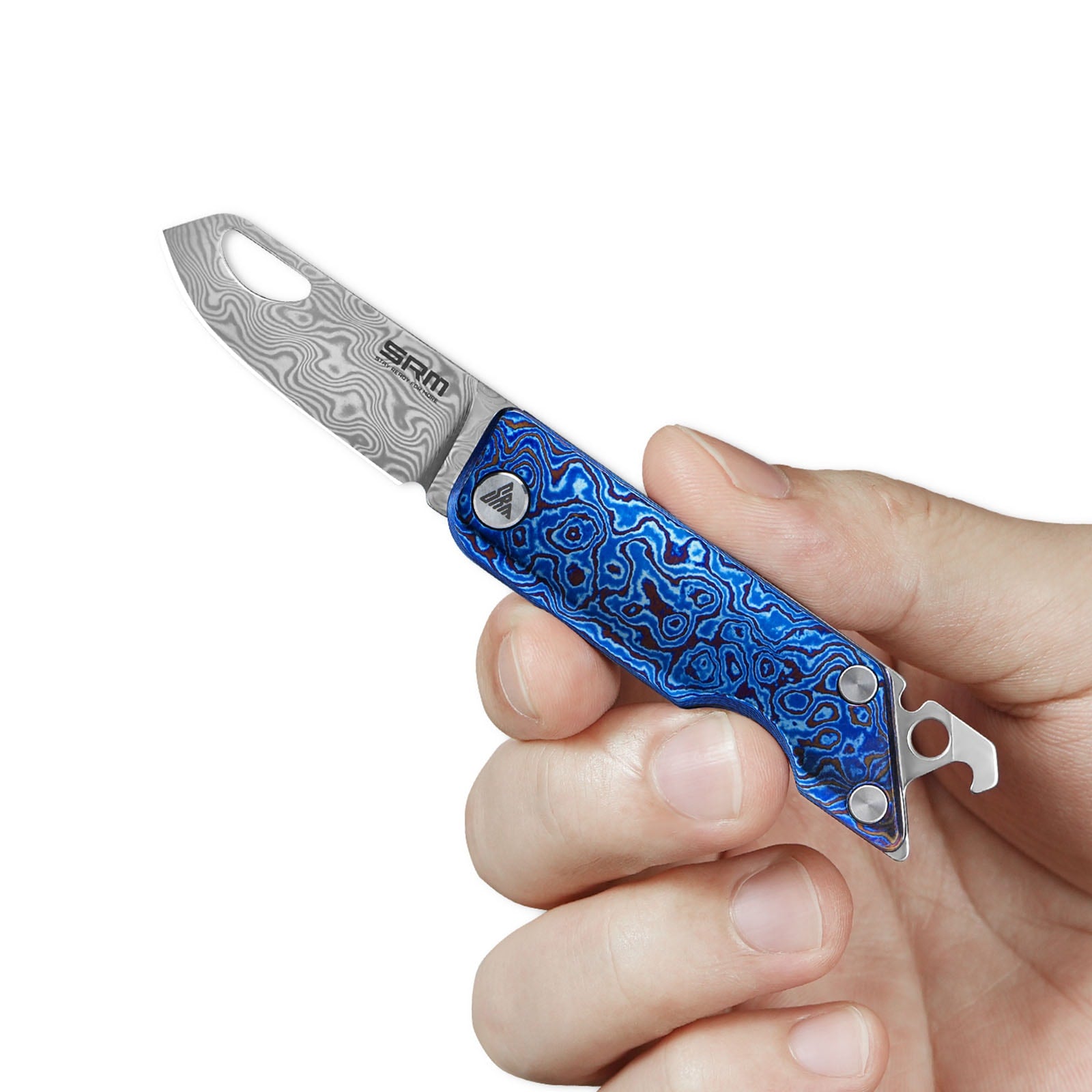 Hand holding SRM 6435-TL EDC collectible knife