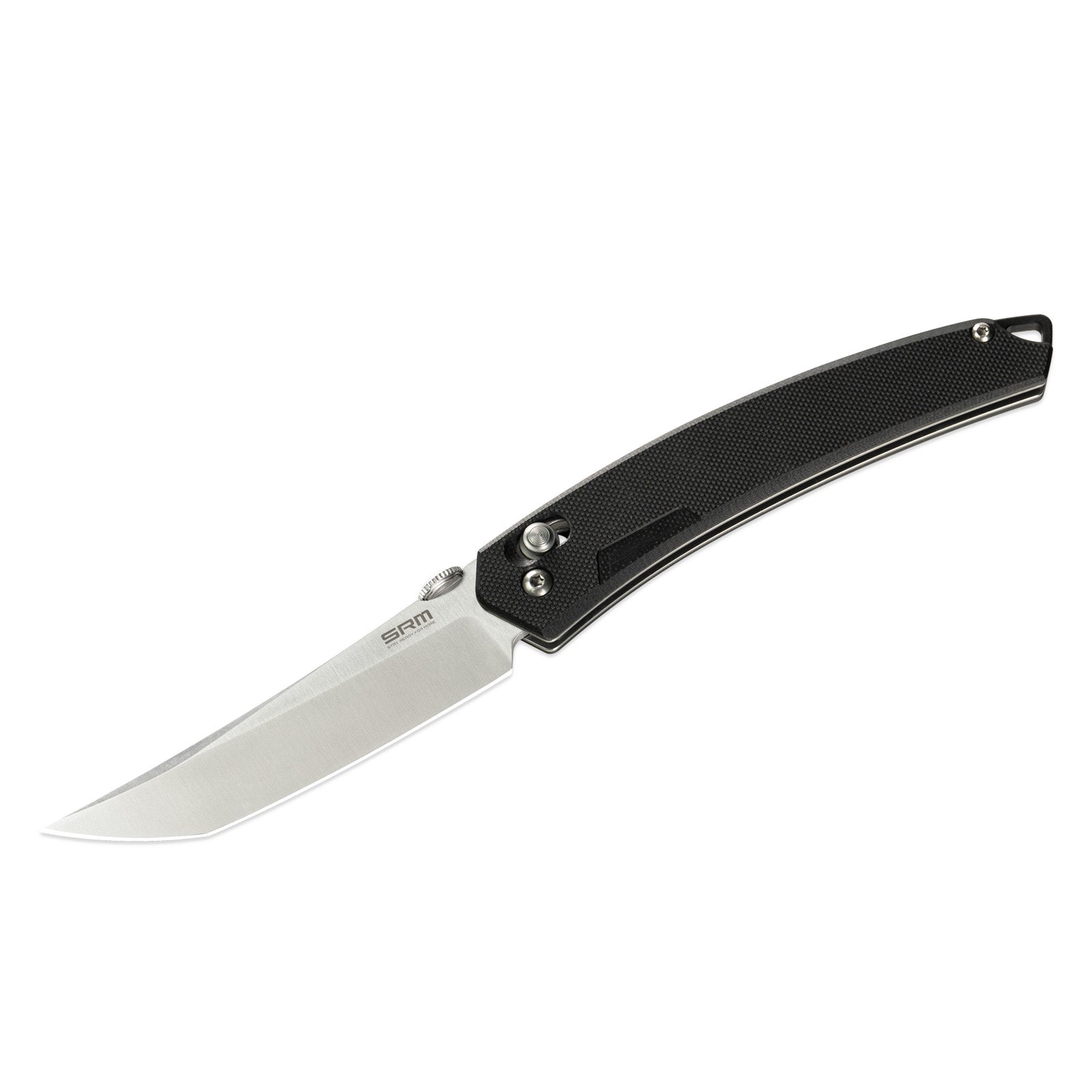 Detailed view of SRM 9211-GB2 tactical pocket knife handle and blade