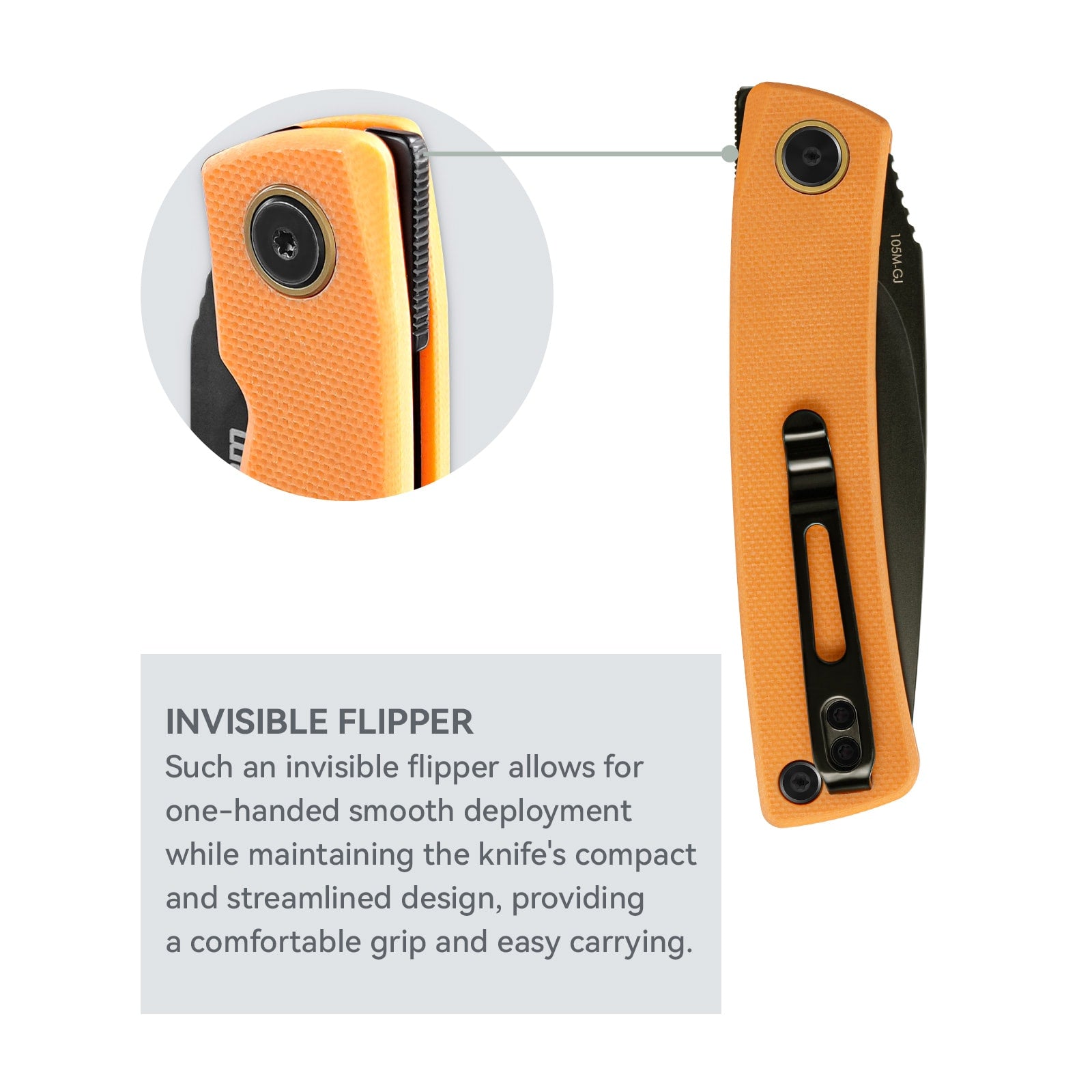 Image showcase SRM Air 105M-GJ EDC knife invisible flipper - allows for one-handed smooth deployment