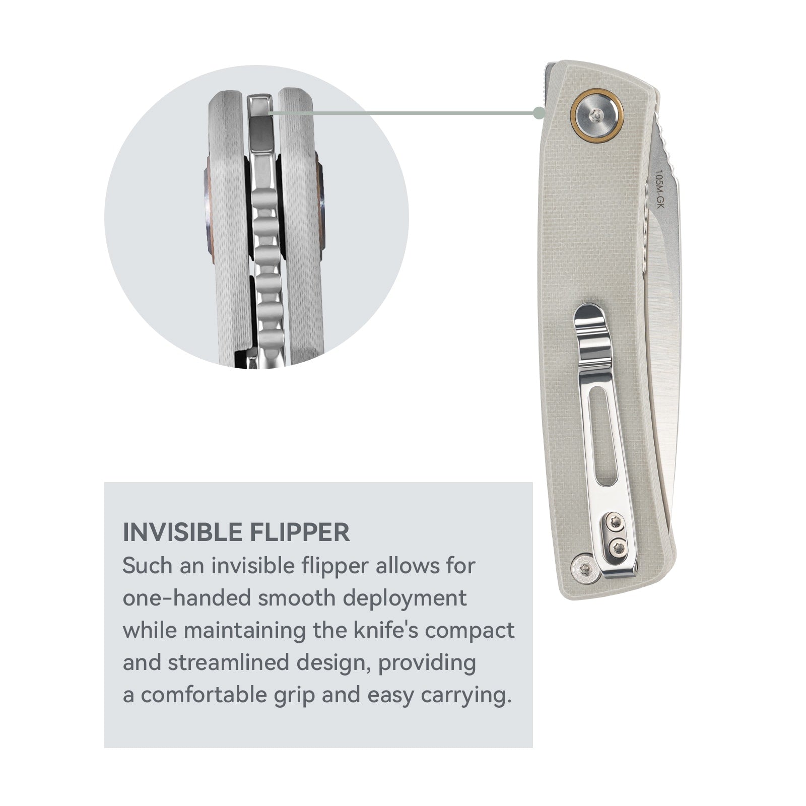 Image showcaseSRM Air 105M-GK EDC knife invisible flipper - allows for one-handed smooth deployment
