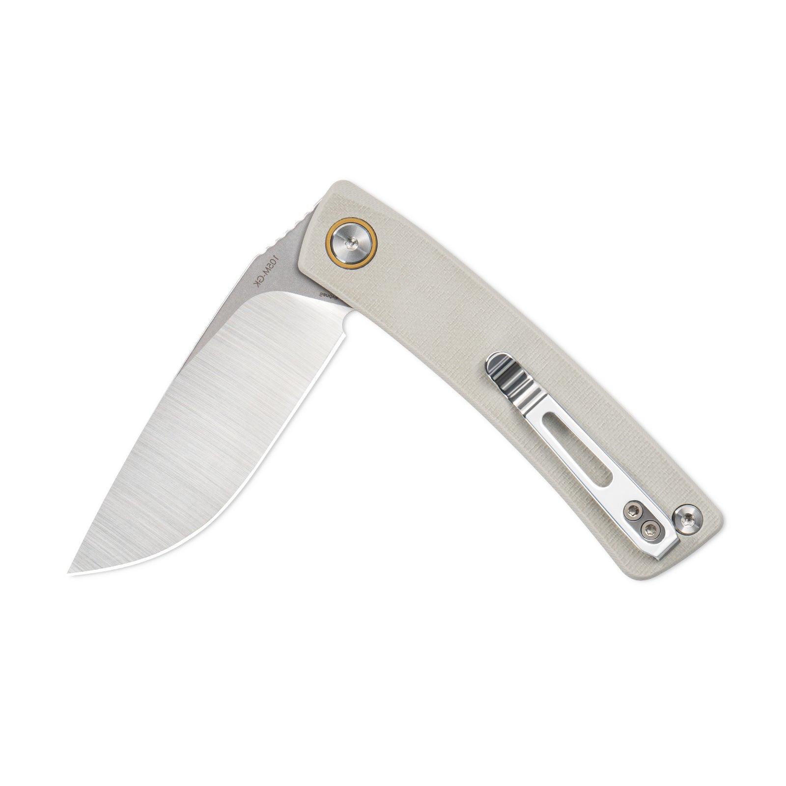 Half-folded state angle of the SRM Air 105M-GK EDC knife with blade open