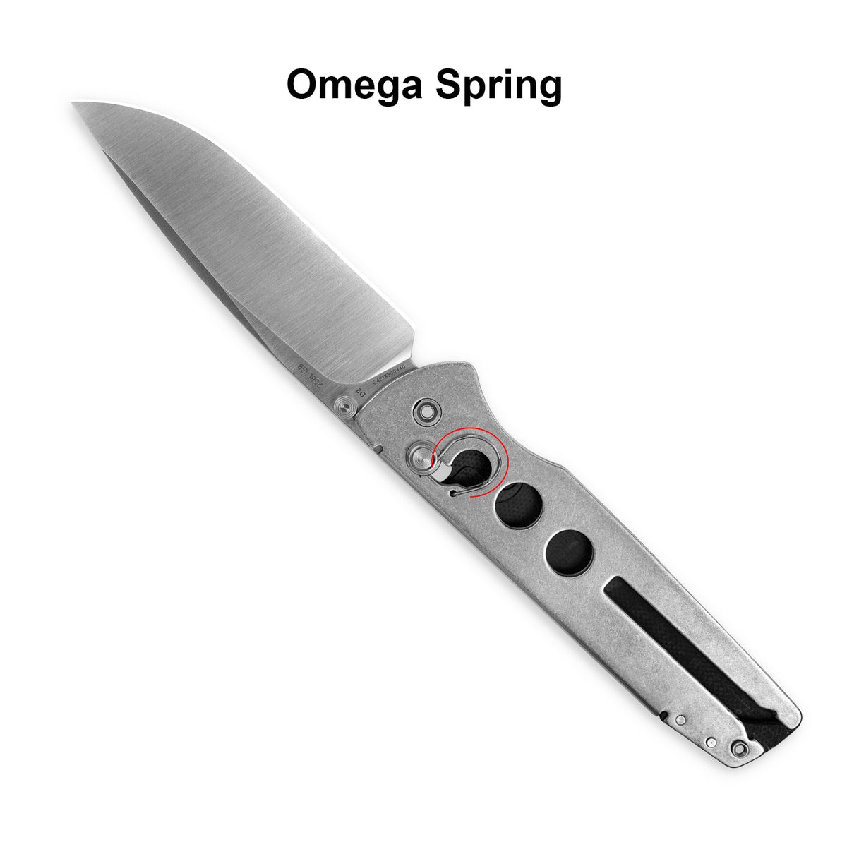 Diagram showing the position of the SRM Ambi lock EDC knife Omega spring