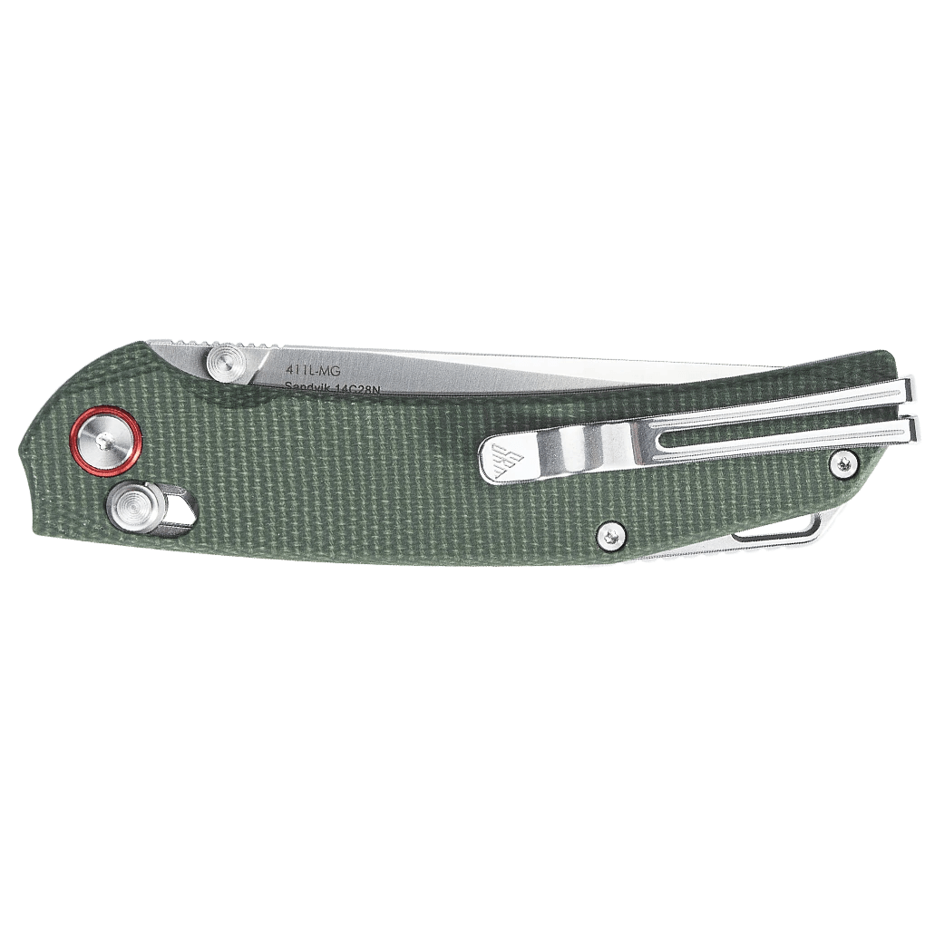 SRM EDC knife Asika 411L-MG | 3.46" 14C28N steel blade, green Micarta handle