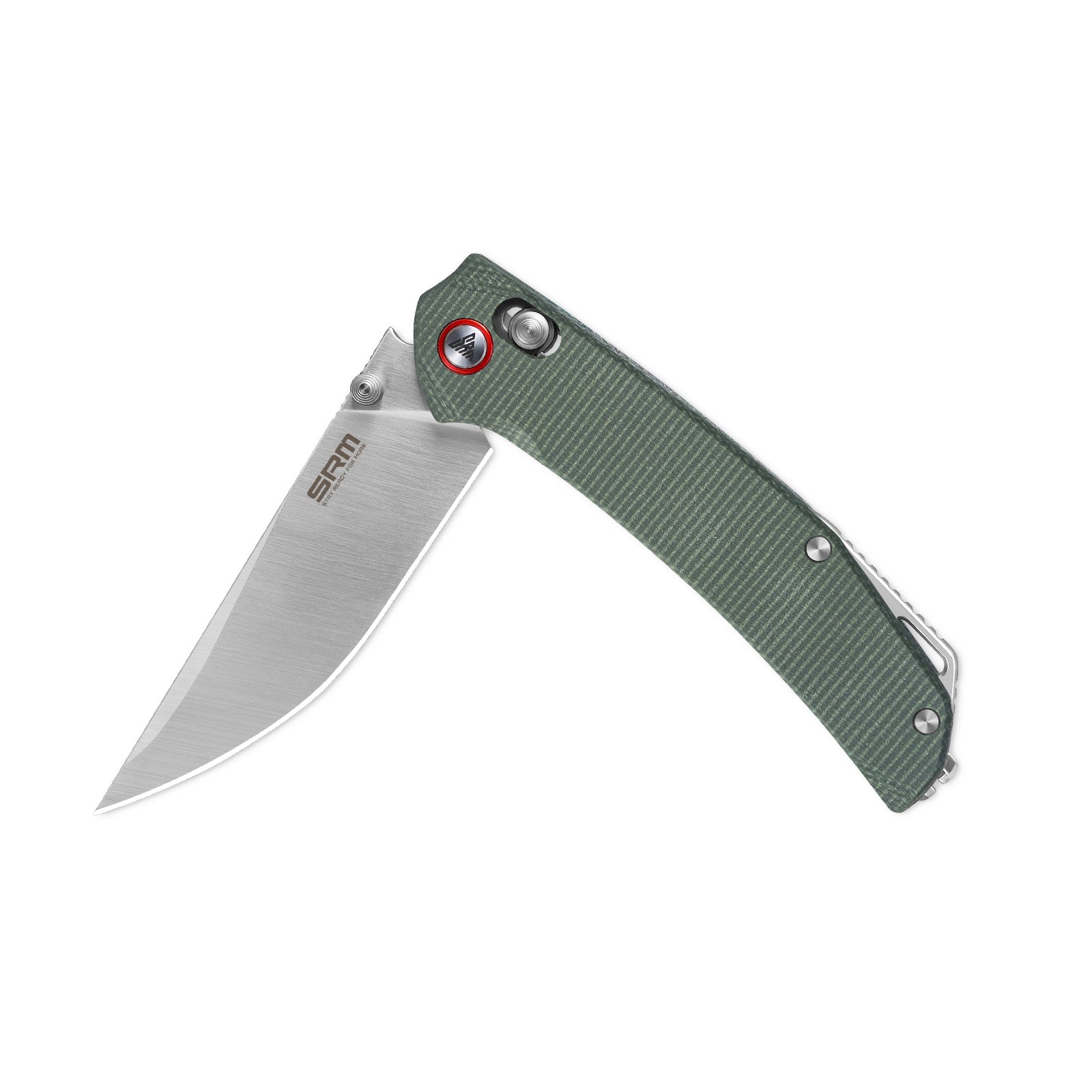 Half-folded state angle of the SRM Asika 411L-MG EDC outdoor knife with blade open