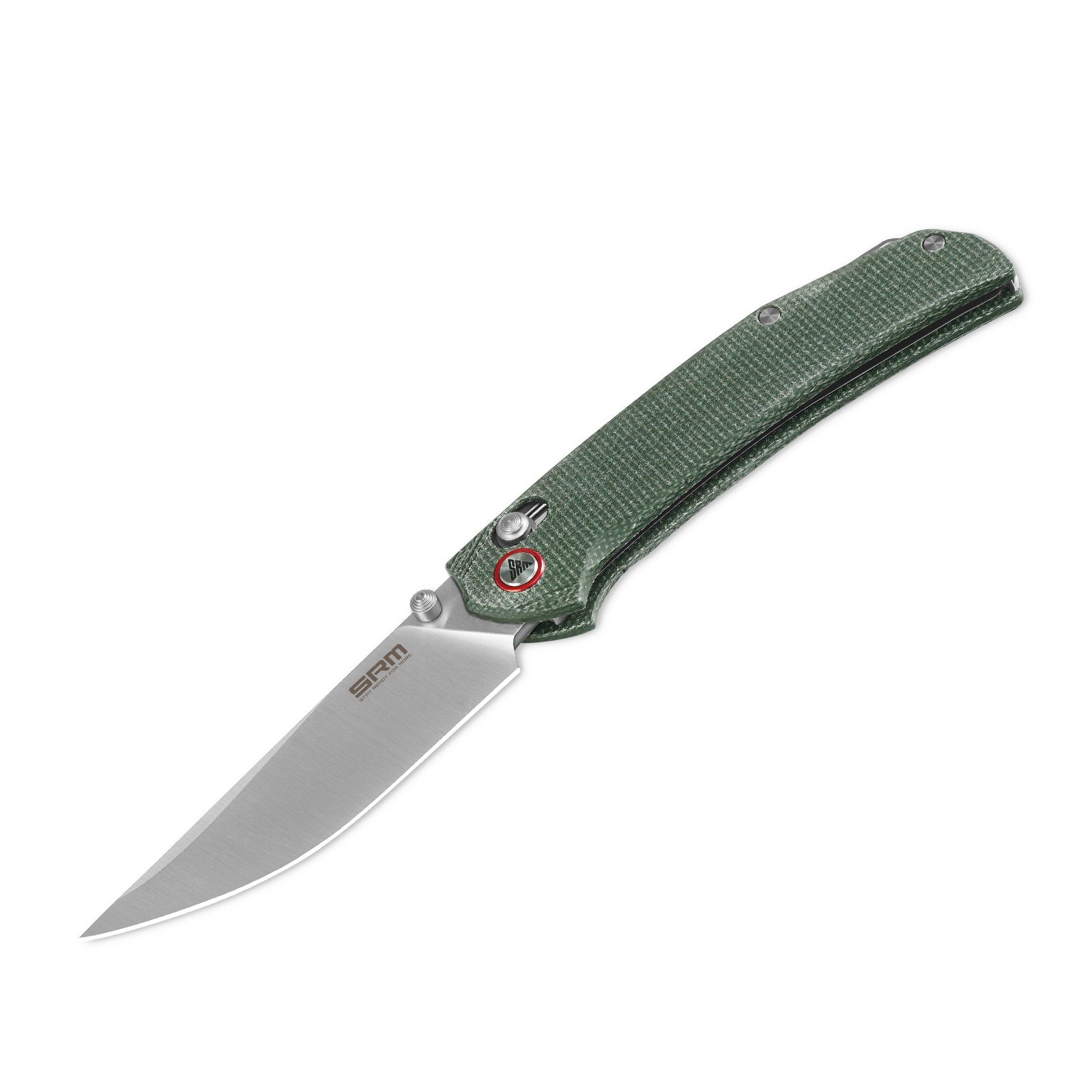Detailed view of SRM Asika 411L-MG EDC outdoor knife handle and blade