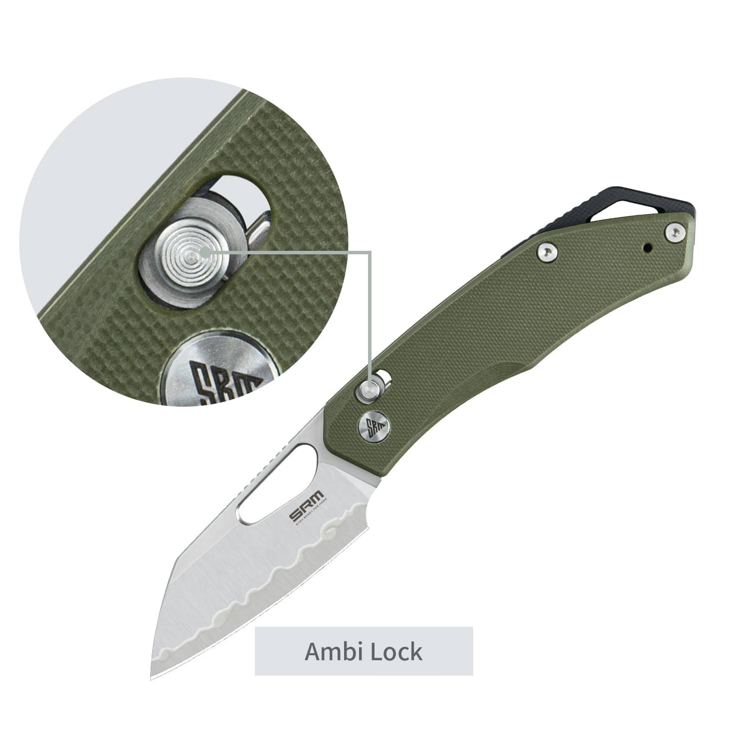 SRM folding hunting knife Cub 261M-GP2 | Green G10 handle with lanyard hole