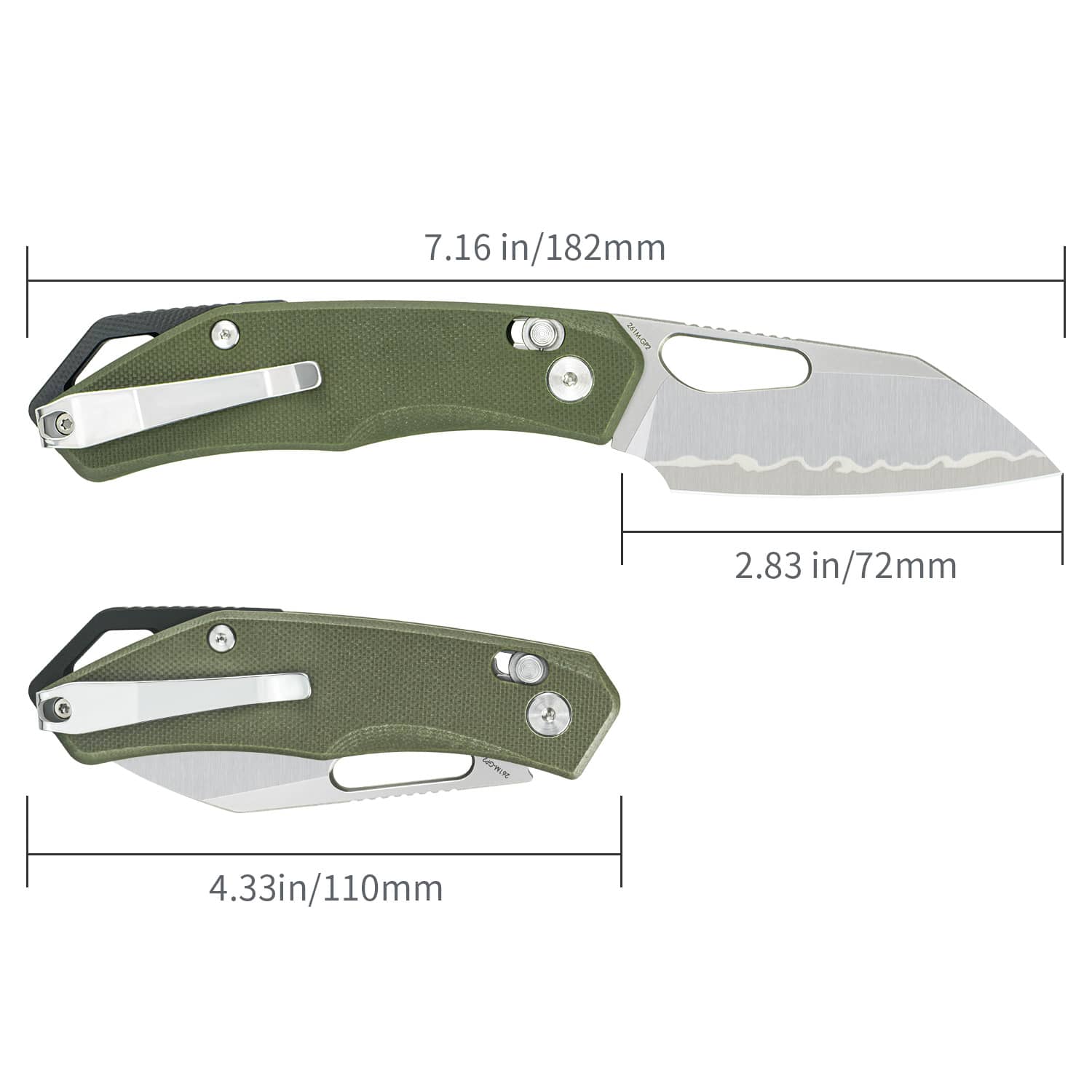 SRM folding hunting knife Cub 261M-GP2 | Green G10 handle with lanyard hole