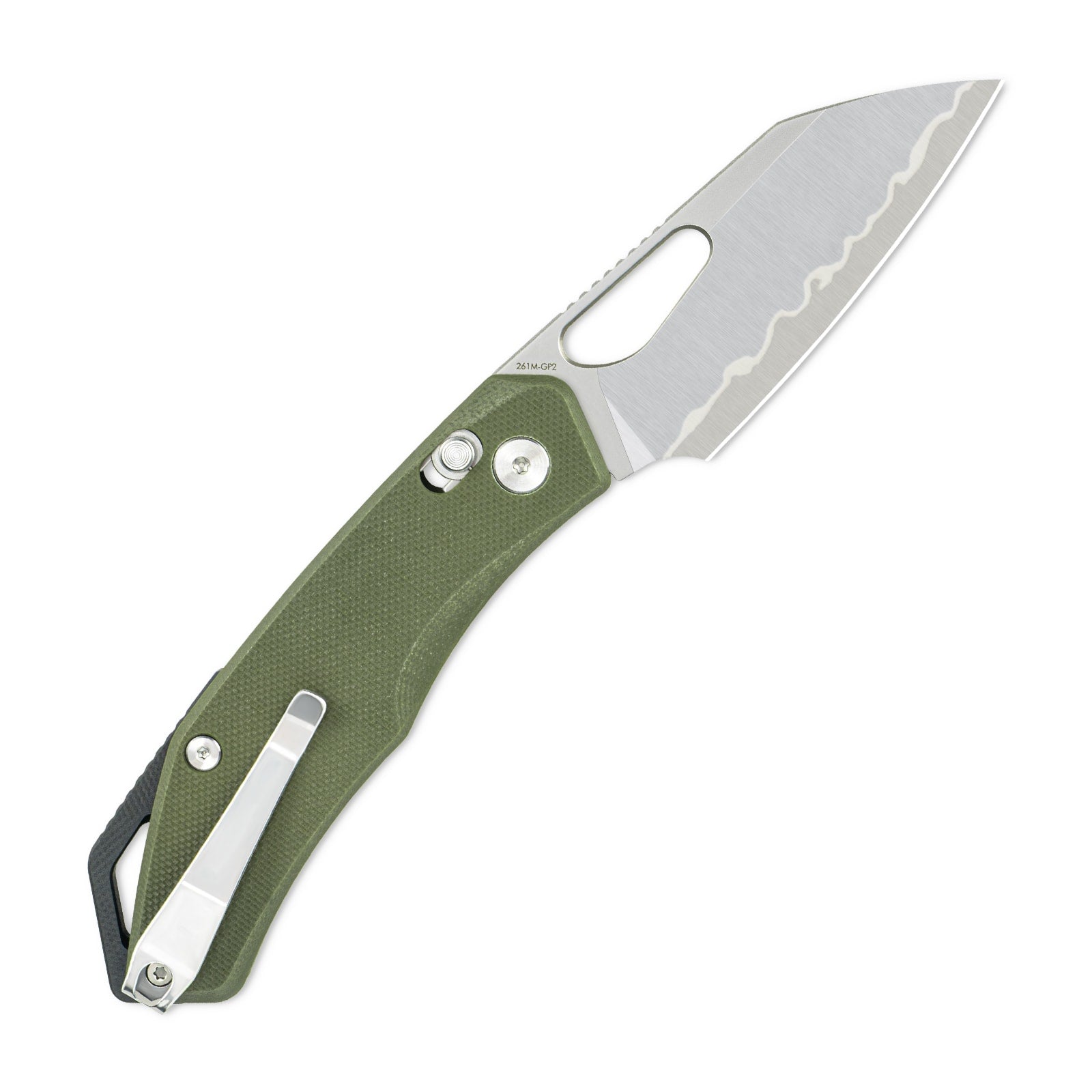 Side view of SRM Cub 261M-GP2 folding hunting knife with blade deployed