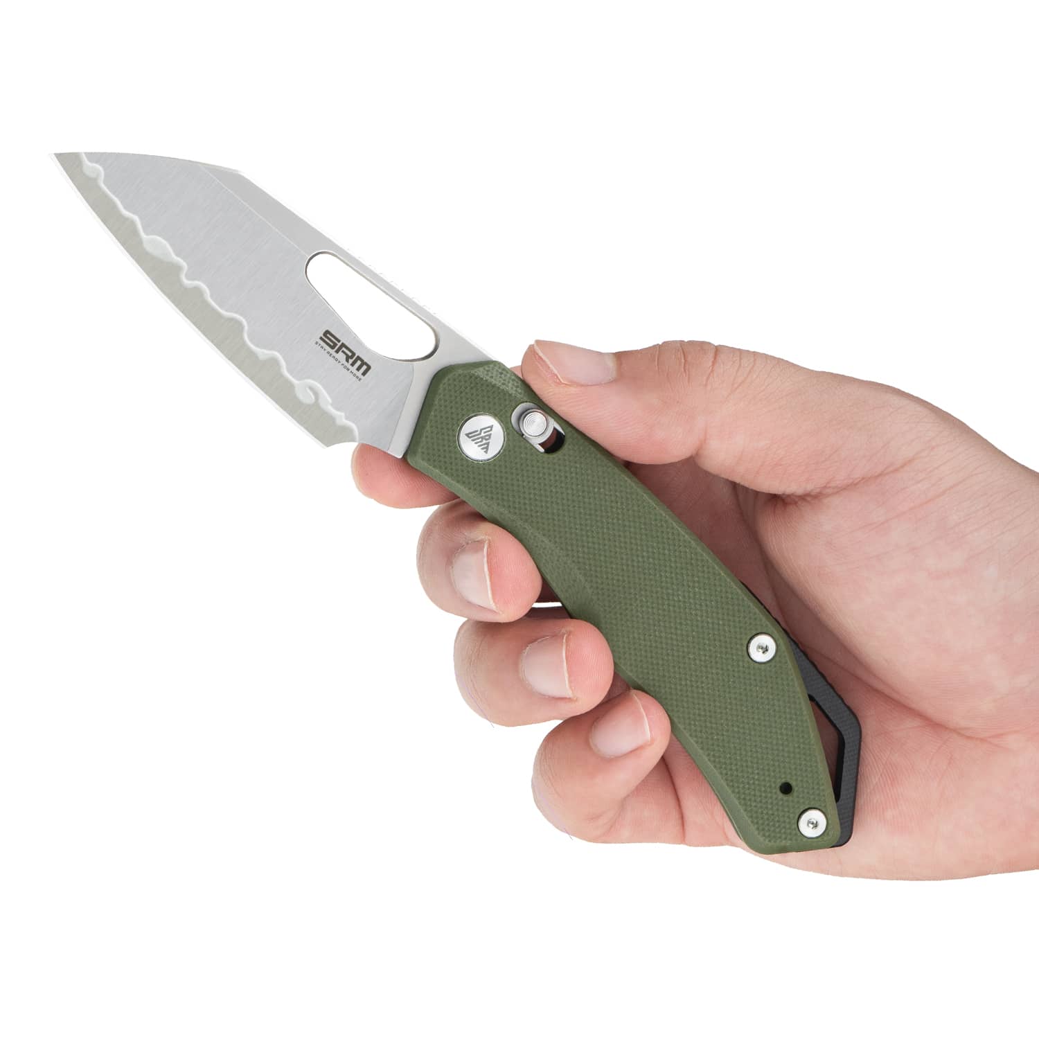 SRM folding hunting knife Cub 261M-GP2 | Green G10 handle with lanyard hole