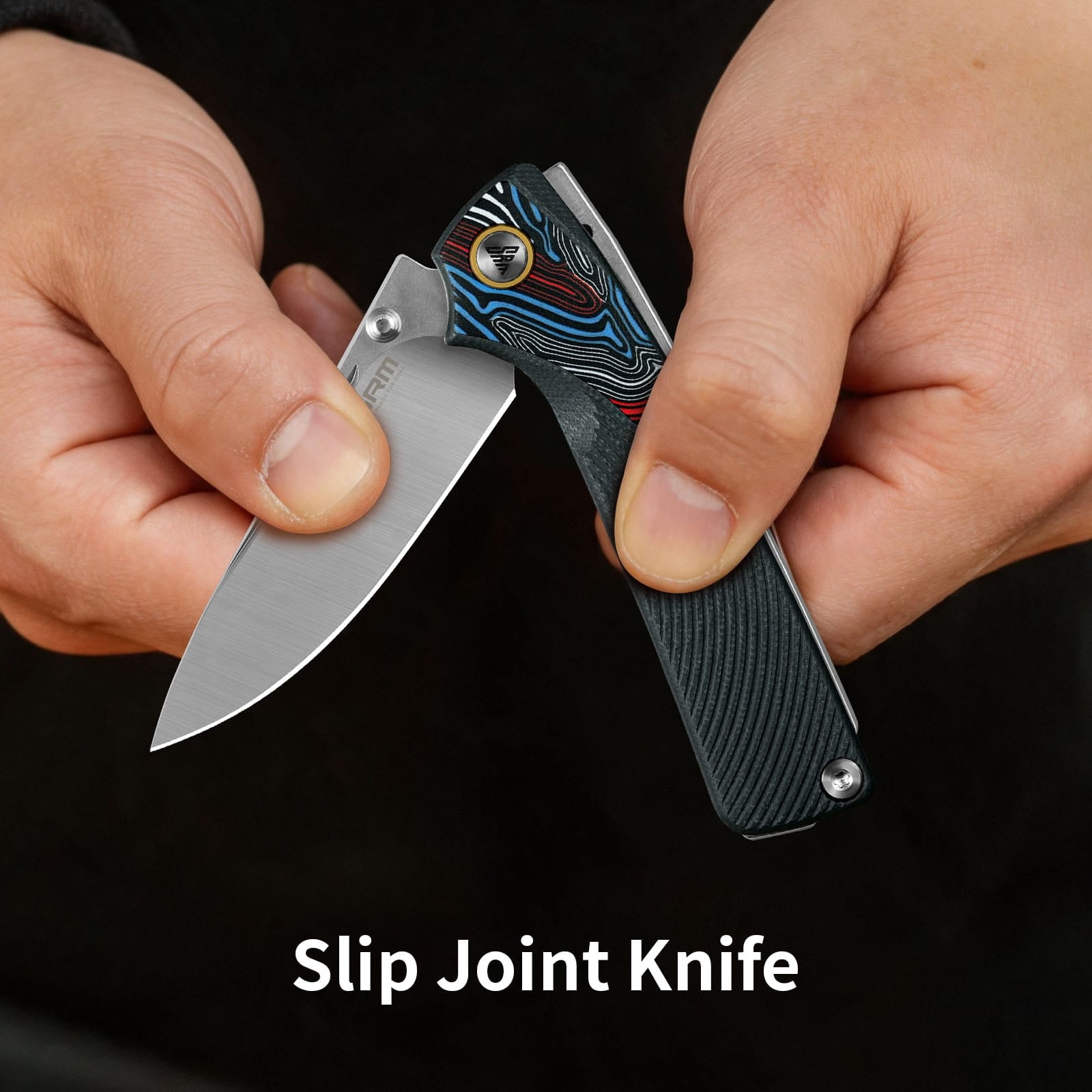 Open the SRM Dome 106M-GK slip joint knife with both hands