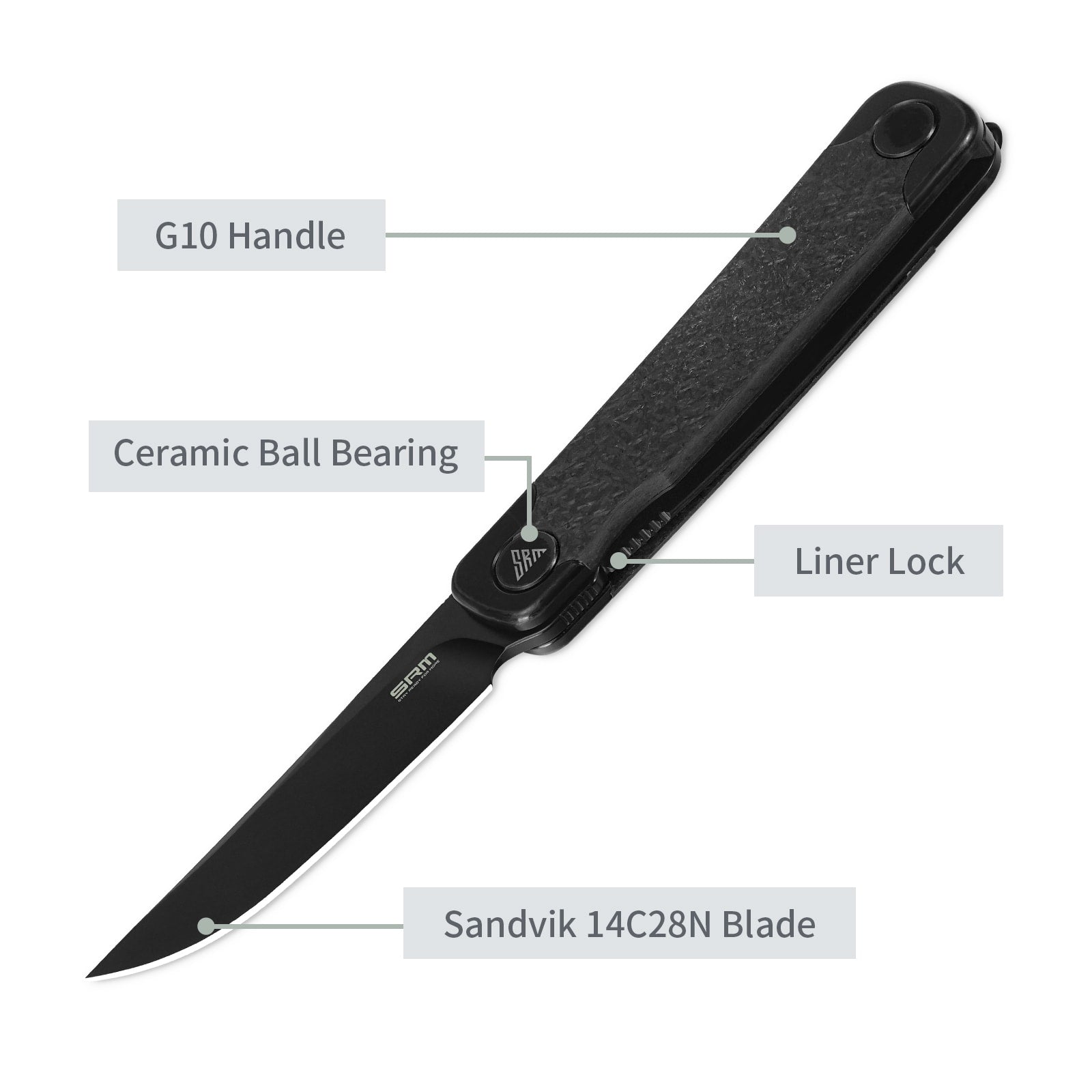 SRM Liner Lock EDC pocket knife Enso 131M-GB - Front flipper knife