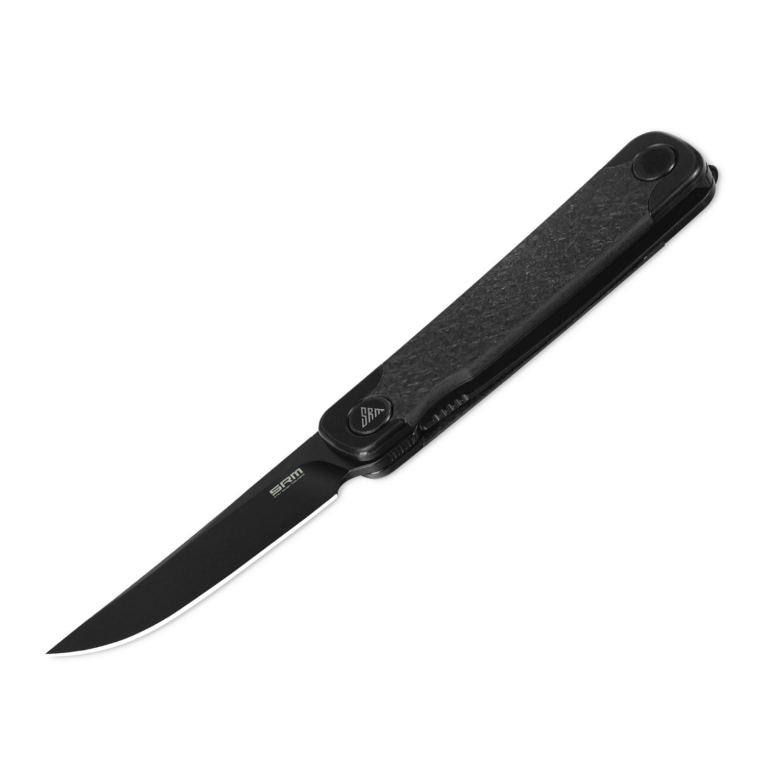 Detailed view of SRM Enso 131M-GB EDC pocket knife handle and blade