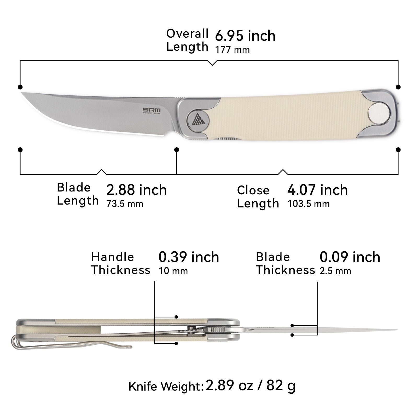 Dimensions and specs of SRM Enso 131M-GT EDC pocket knife